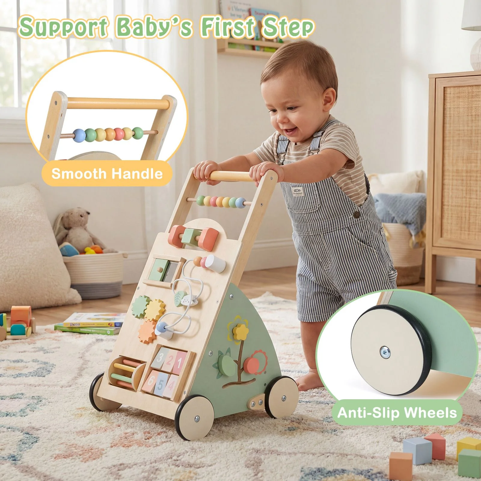 Babies Push Walker with Wheels and Storage Basket for Toddlers Girls Boys 1+ Years Old - Image 7