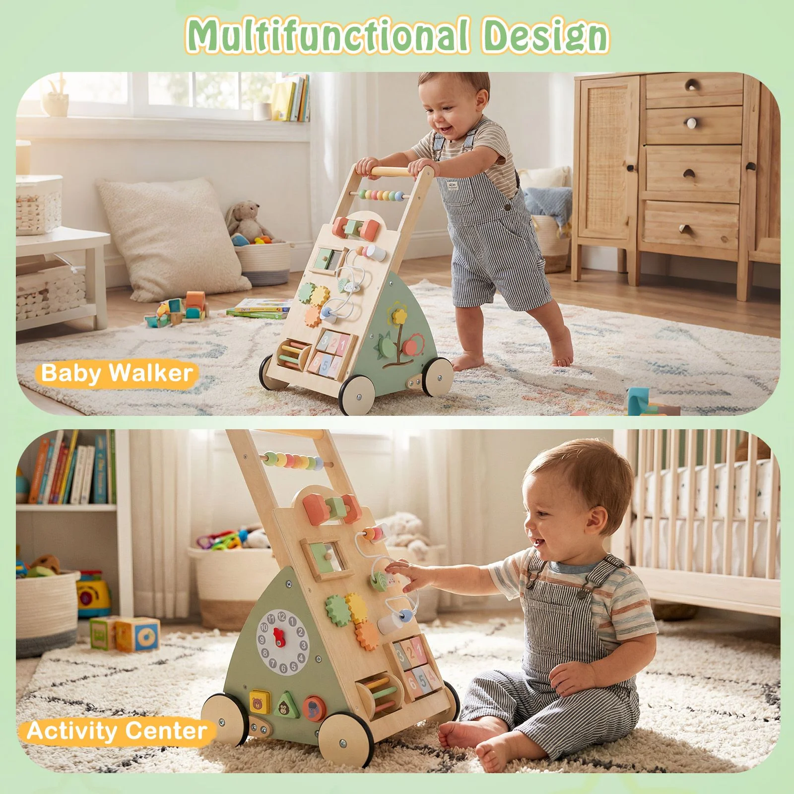 Babies Push Walker with Wheels and Storage Basket for Toddlers Girls Boys 1+ Years Old - Image 8