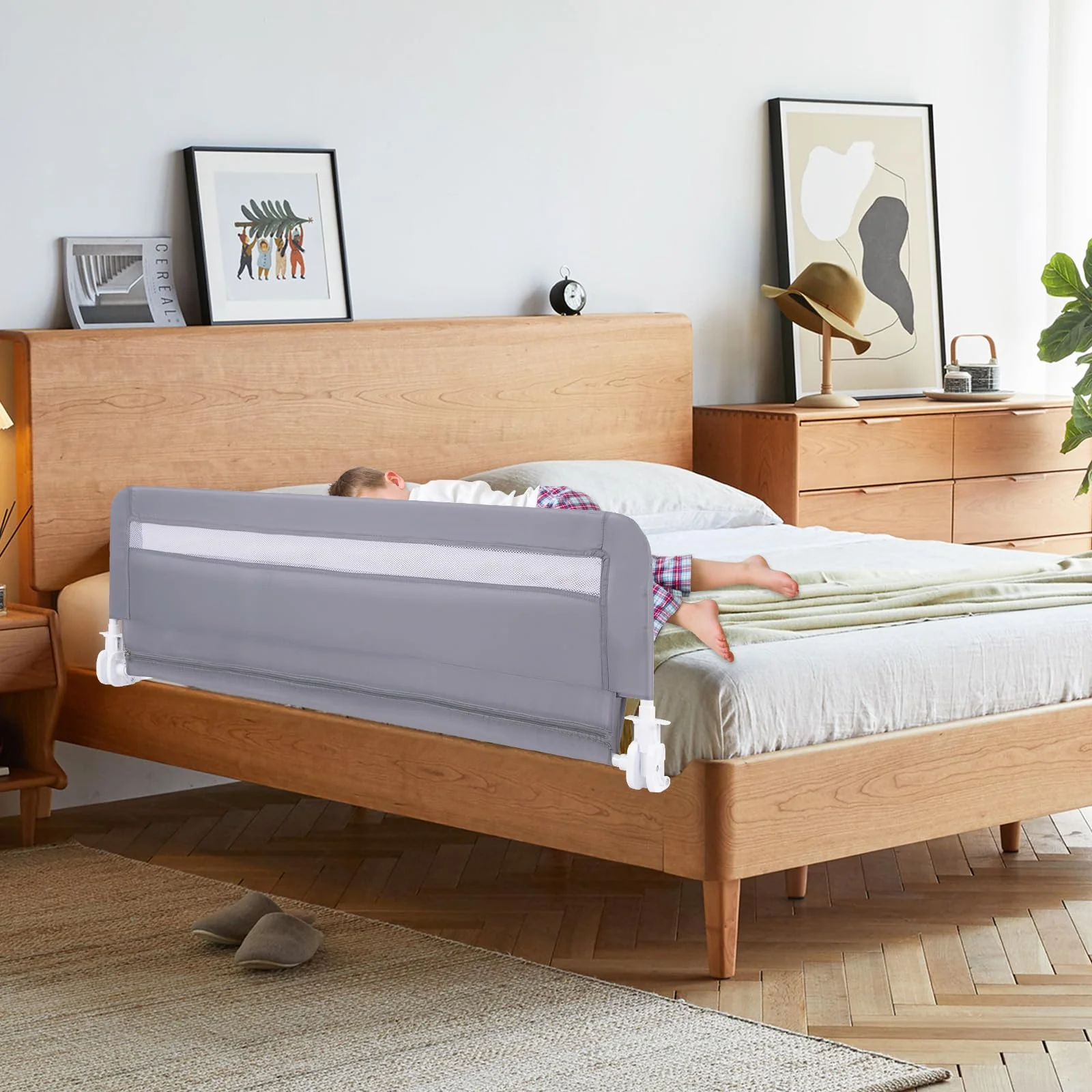 BABY JOY Toddler Foldable Bed Rail Cot Guard Swing Down Baby Kids Safety Bedrail - Image 2