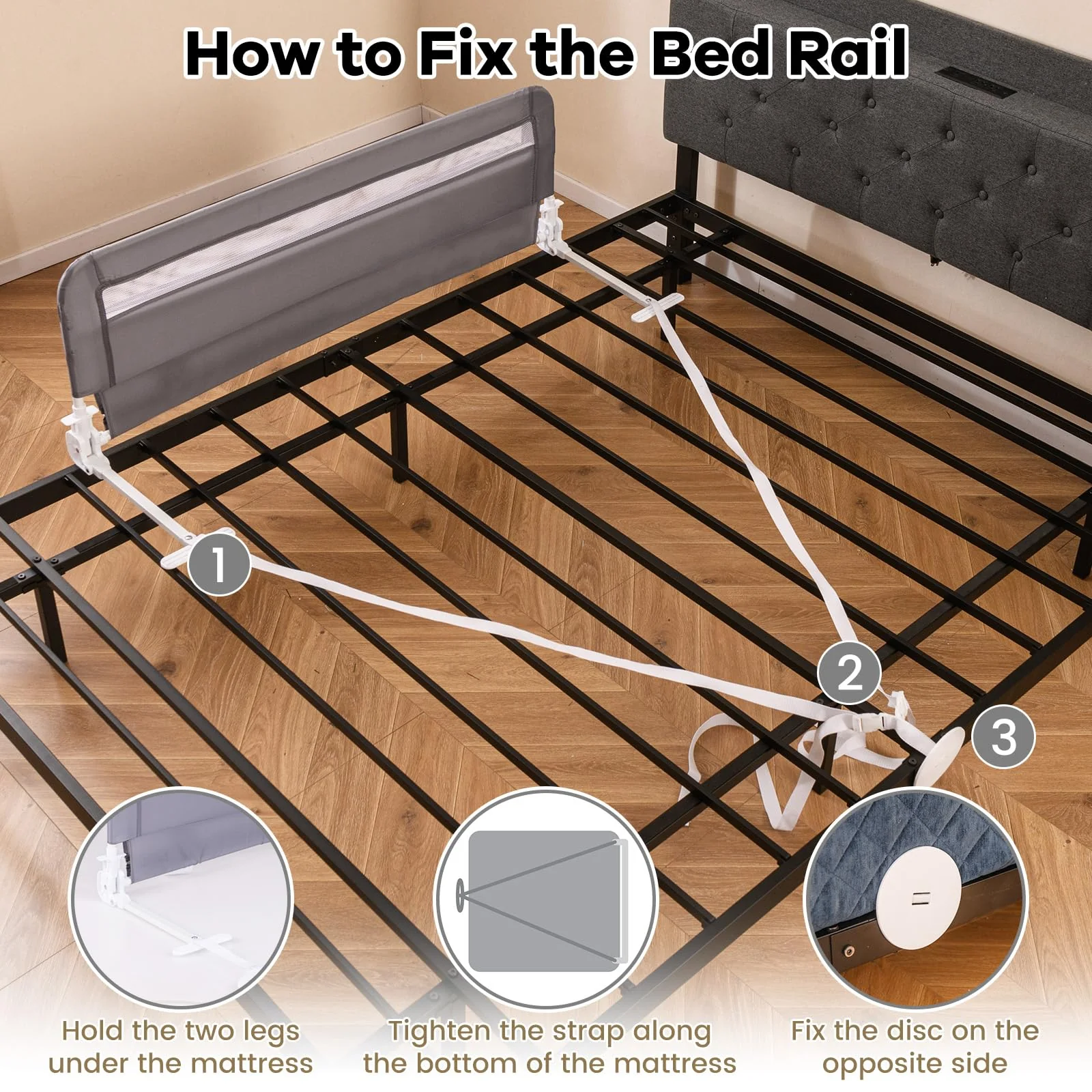 BABY JOY Toddler Foldable Bed Rail Cot Guard Swing Down Baby Kids Safety Bedrail - Image 4