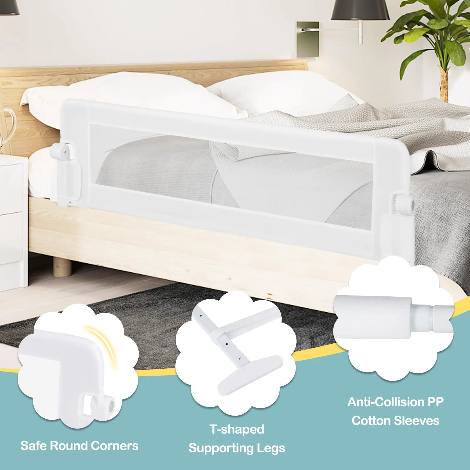 BABY JOY 152 x 42 cm Swing Down Baby Bed Guard Rail w/Adjustable Safety Strap - Image 4