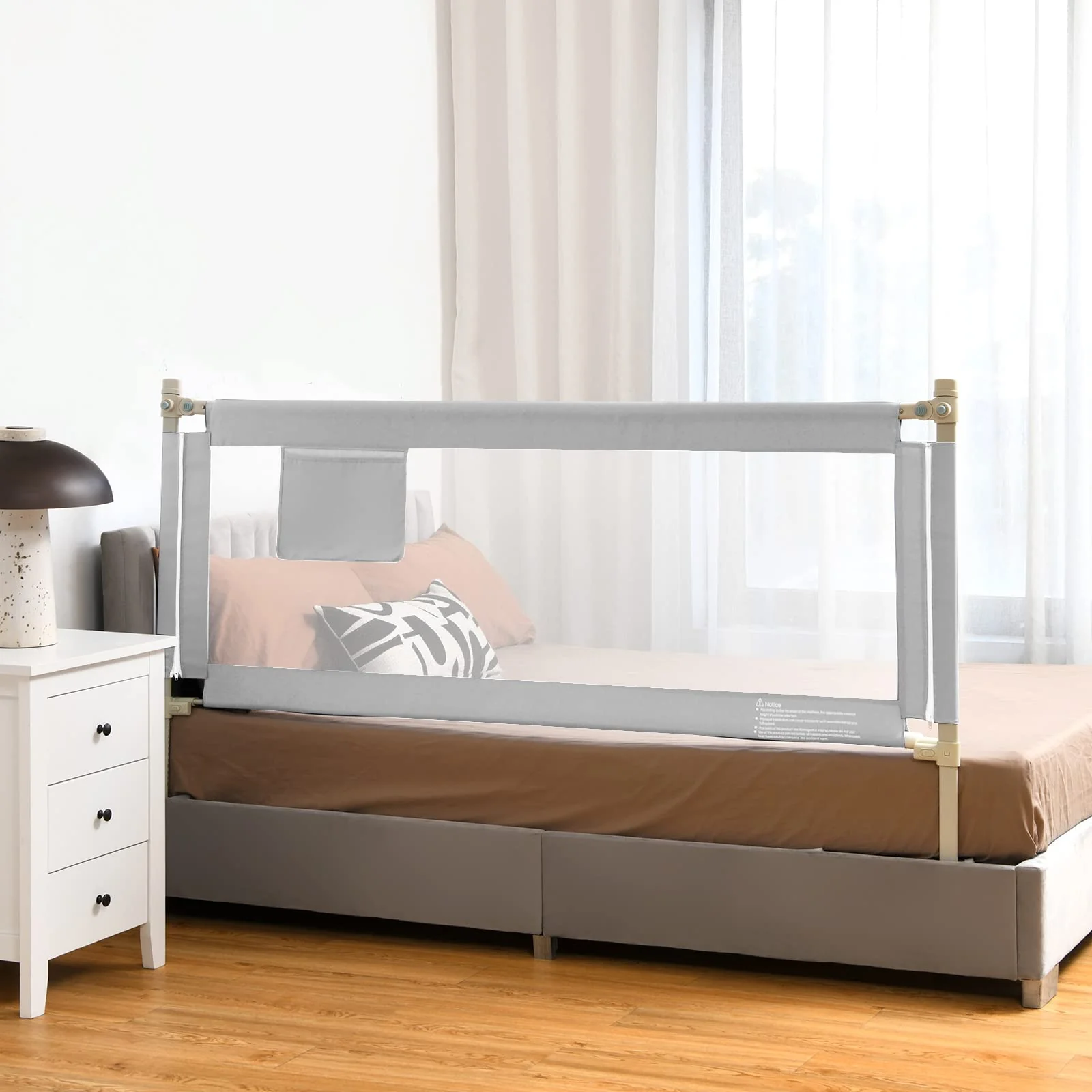 BABY JOY 176CM Toddler Bedrail, Extra Tall Safety Bed Guardrail W/Anti-Collision Cotton & Side Pocket - Image 2