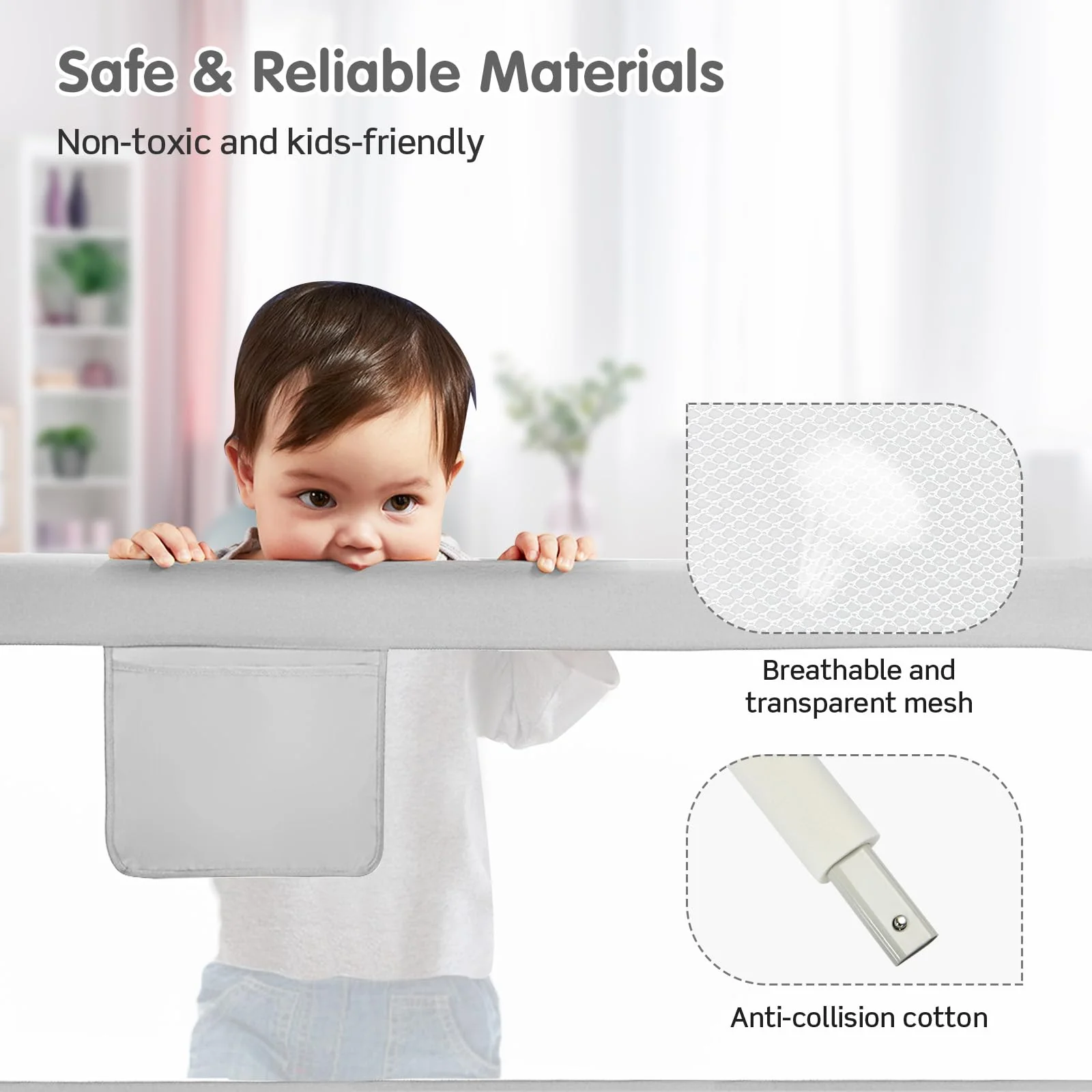 BABY JOY 176CM Toddler Bedrail, Extra Tall Safety Bed Guardrail W/Anti-Collision Cotton & Side Pocket - Image 6
