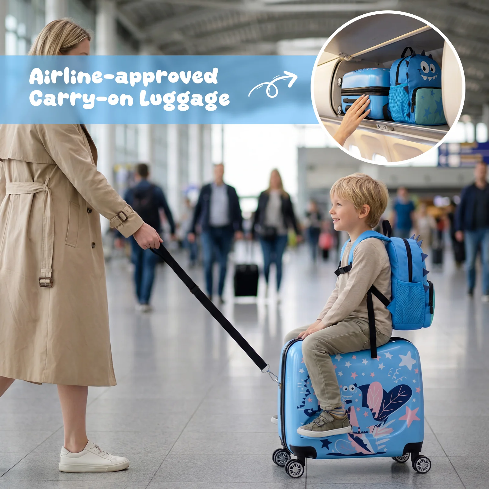 BABY JOY 2 PCS Kid Luggage Set, 18" Suitcase & 12" Backpack Set - Image 2
