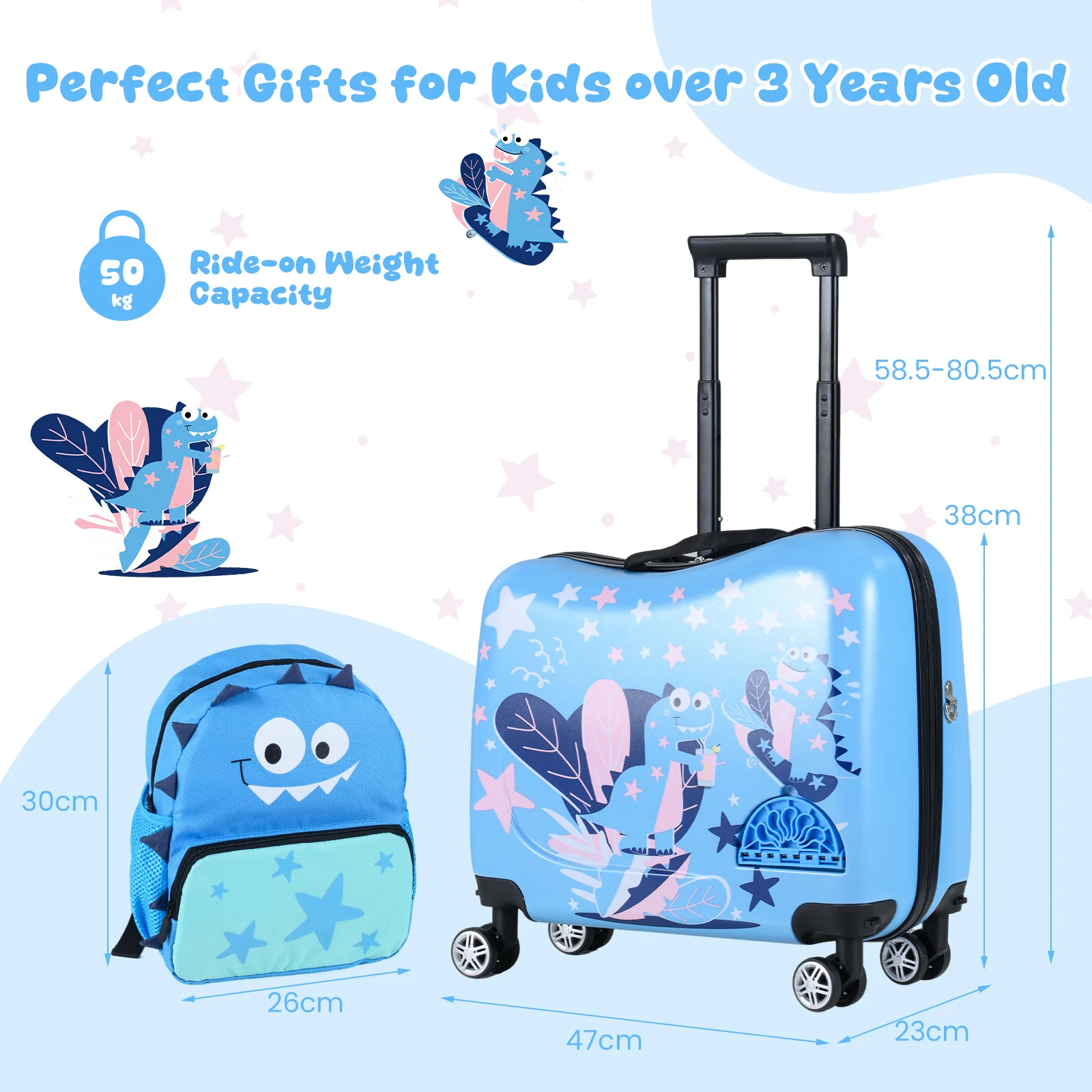 BABY JOY 2 PCS Kid Luggage Set, 18" Suitcase & 12" Backpack Set - Image 3