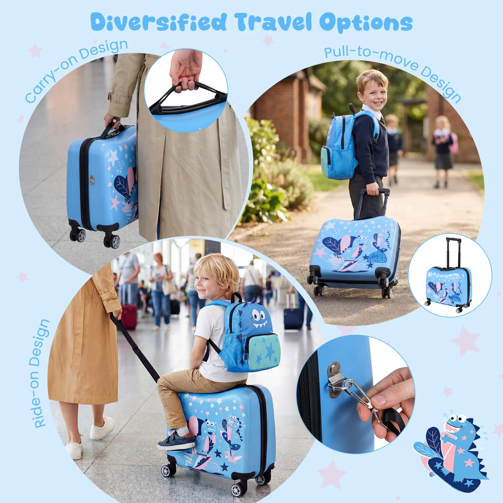 BABY JOY 2 PCS Kid Luggage Set, 18" Suitcase & 12" Backpack Set - Image 5