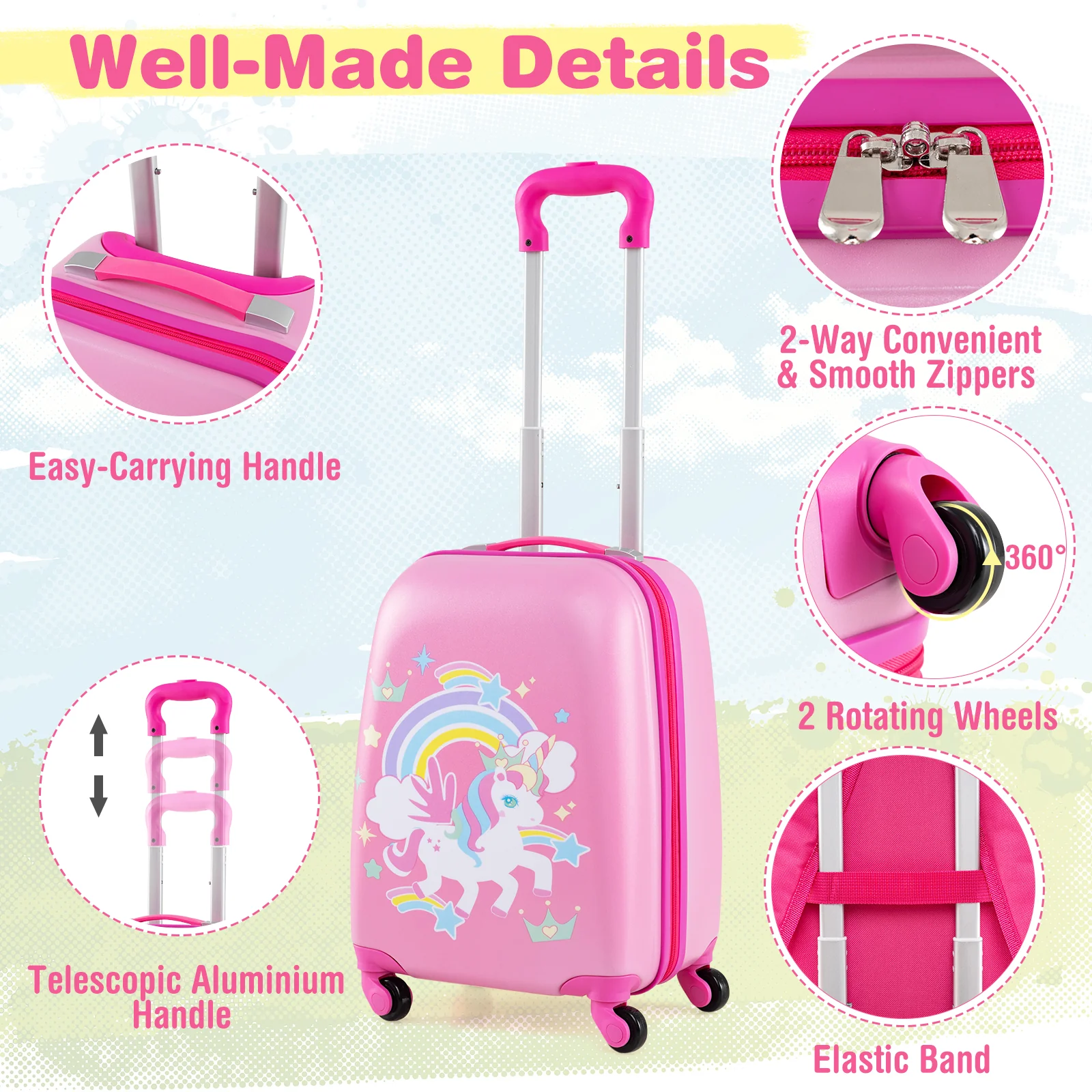 BABY JOY 2 PCS Kids Luggage Set, 13" & 16" Kids Carry On Suitcase Set - Image 20