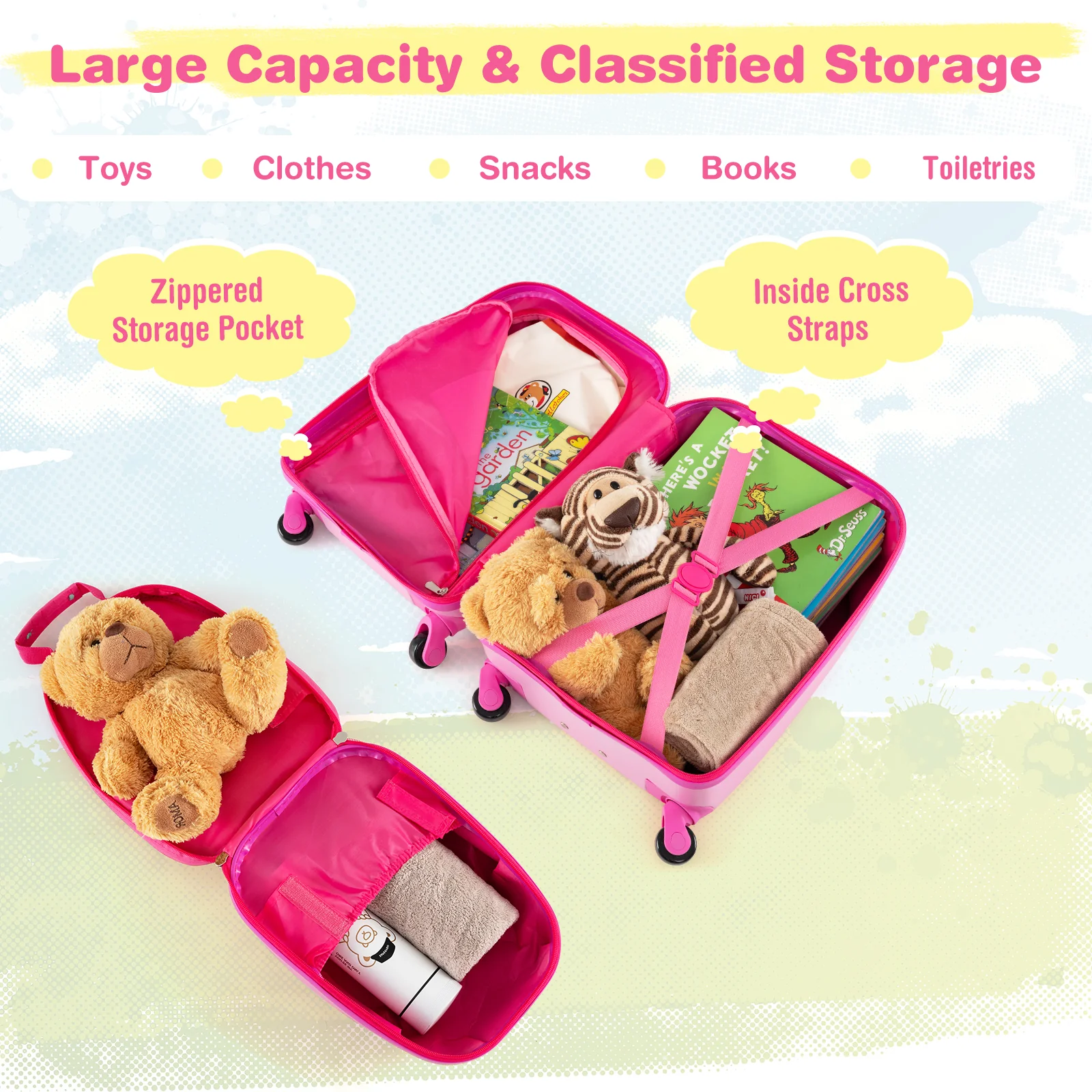 BABY JOY 2 PCS Kids Luggage Set, 13" & 16" Kids Carry On Suitcase Set - Image 22