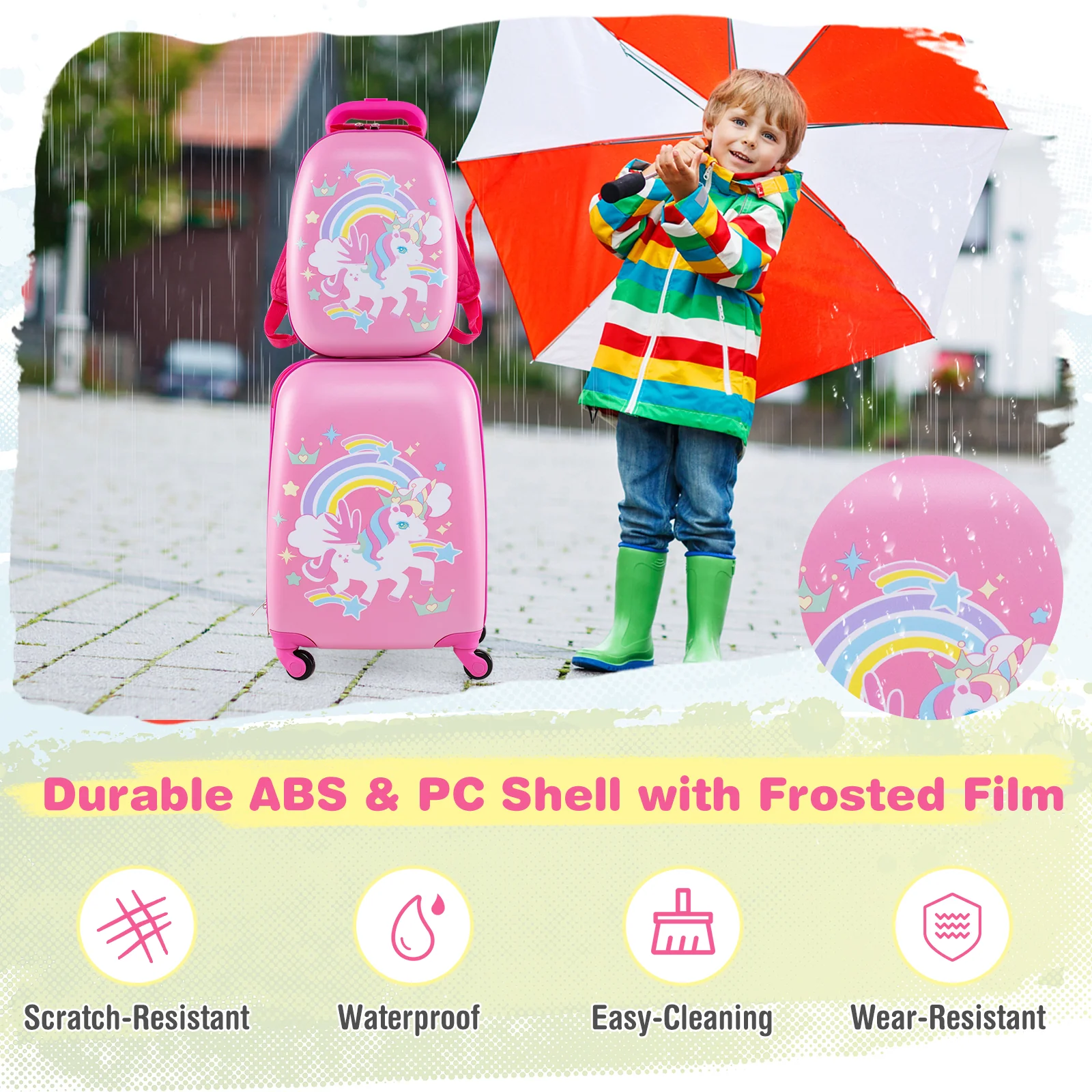 BABY JOY 2 PCS Kids Luggage Set, 13" & 16" Kids Carry On Suitcase Set - Image 23