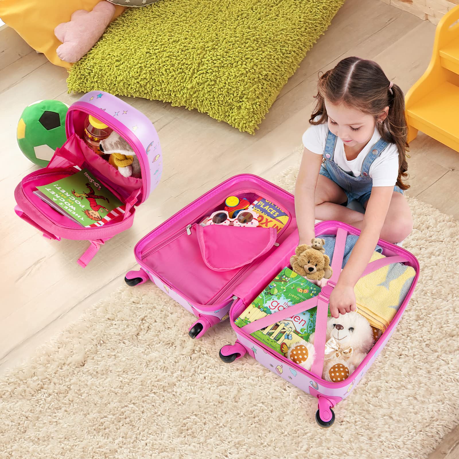 BABY JOY 2 PCS Kids Luggage Set, 13" & 16" Kids Carry On Suitcase Set - Image 3
