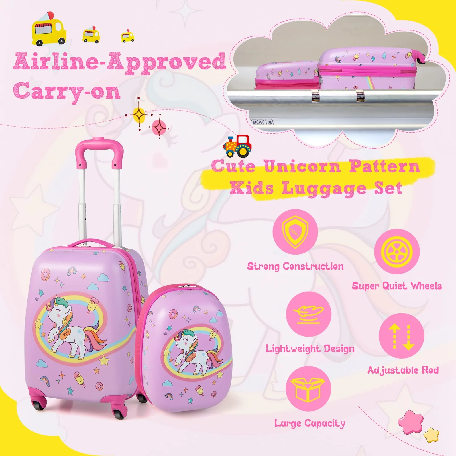 BABY JOY 2 PCS Kids Luggage Set, 13" & 16" Kids Carry On Suitcase Set - Image 4