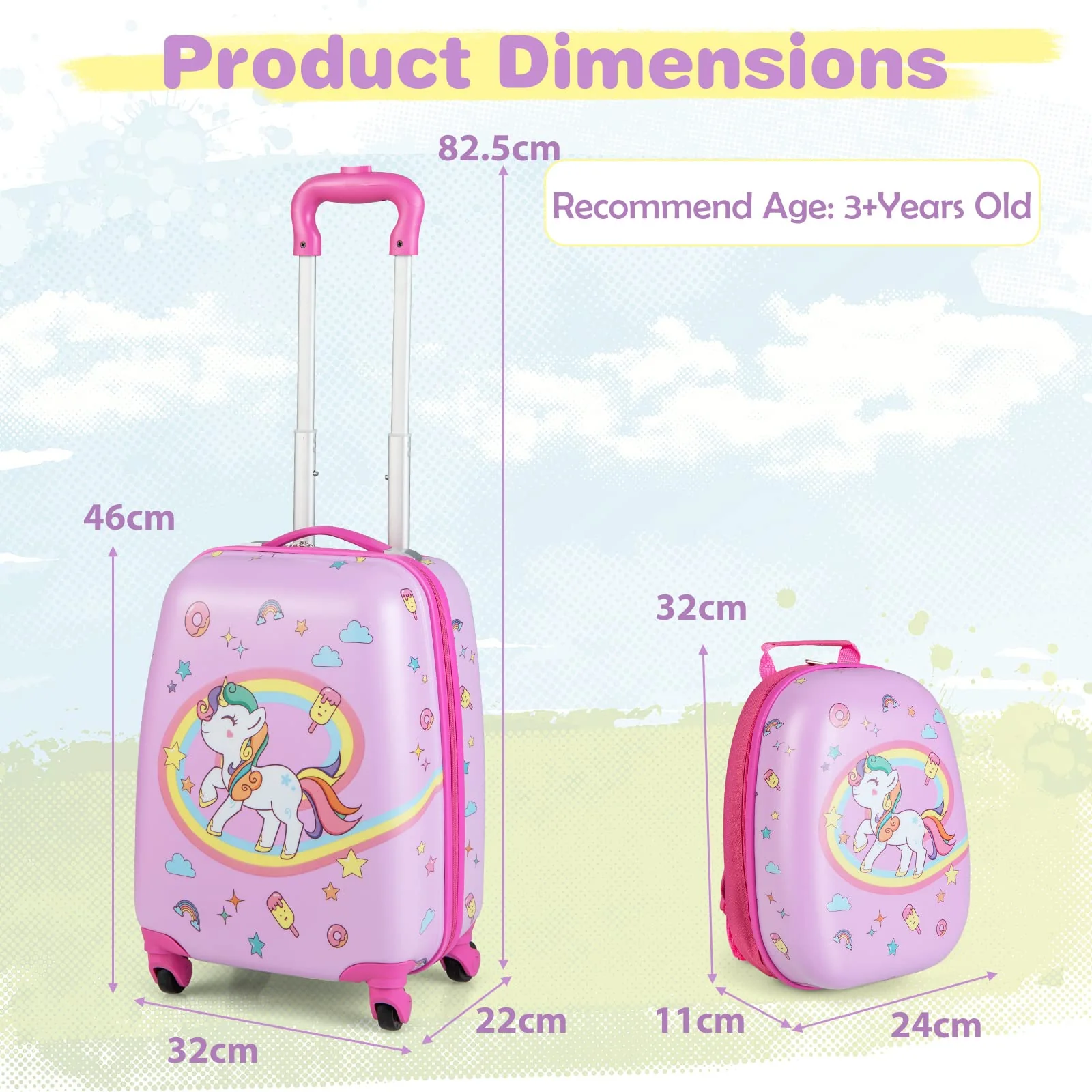 BABY JOY 2 PCS Kids Luggage Set, 13" & 16" Kids Carry On Suitcase Set - Image 6