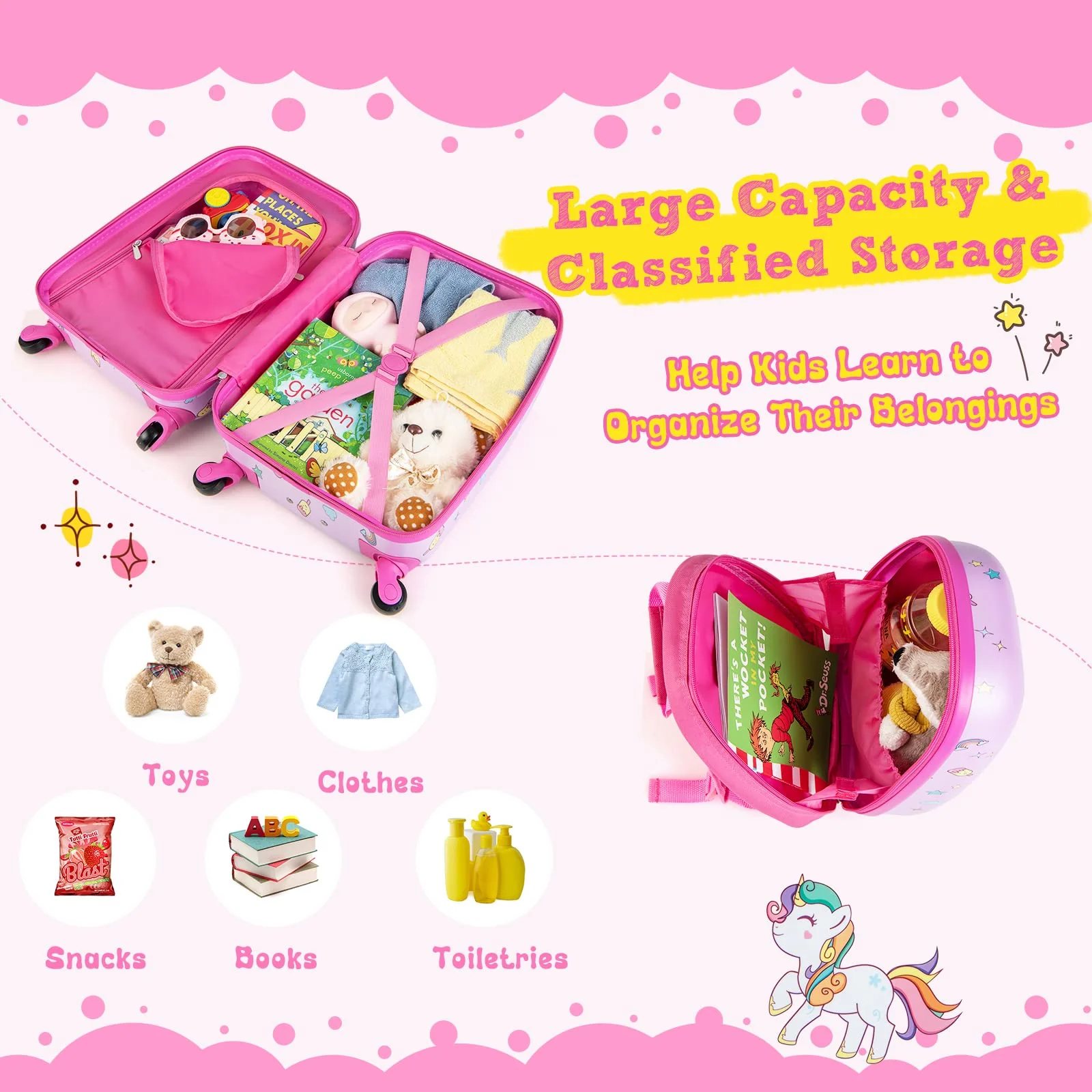 BABY JOY 2 PCS Kids Luggage Set, 13" & 16" Kids Carry On Suitcase Set - Image 7
