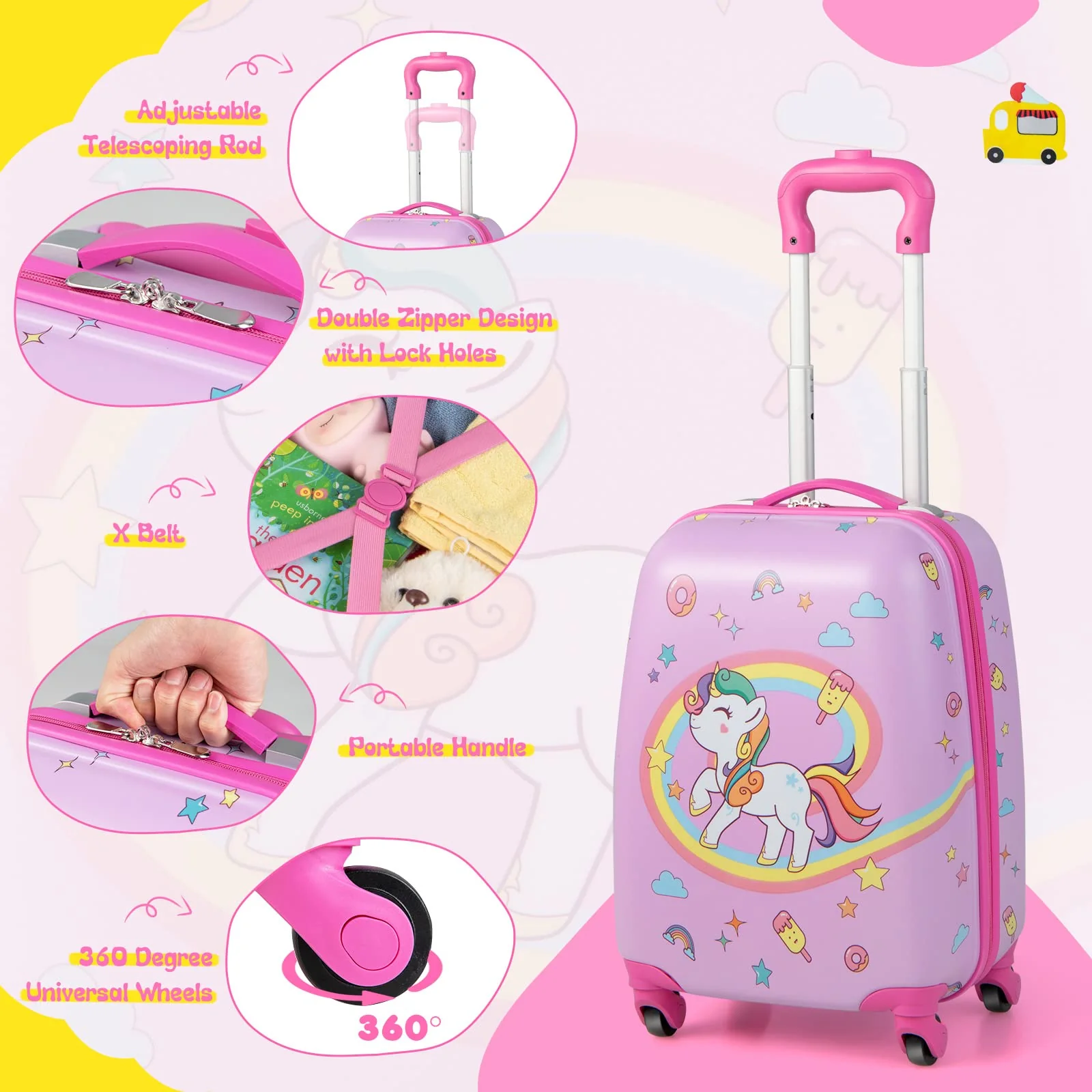 BABY JOY 2 PCS Kids Luggage Set, 13" & 16" Kids Carry On Suitcase Set - Image 8