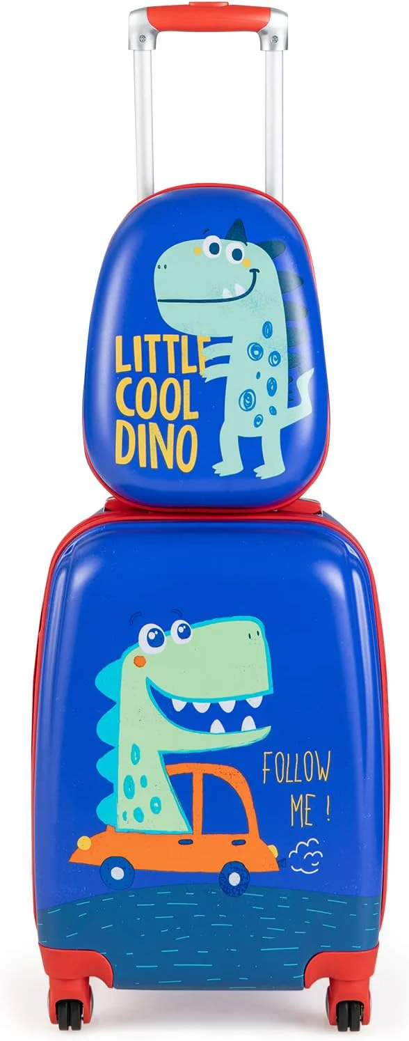BABY JOY 2 PCS Kids Luggage Set, 13" & 18" Kids Carry On Suitcase Set, Children Travel Rolling Trolley Suitcase - Image 11