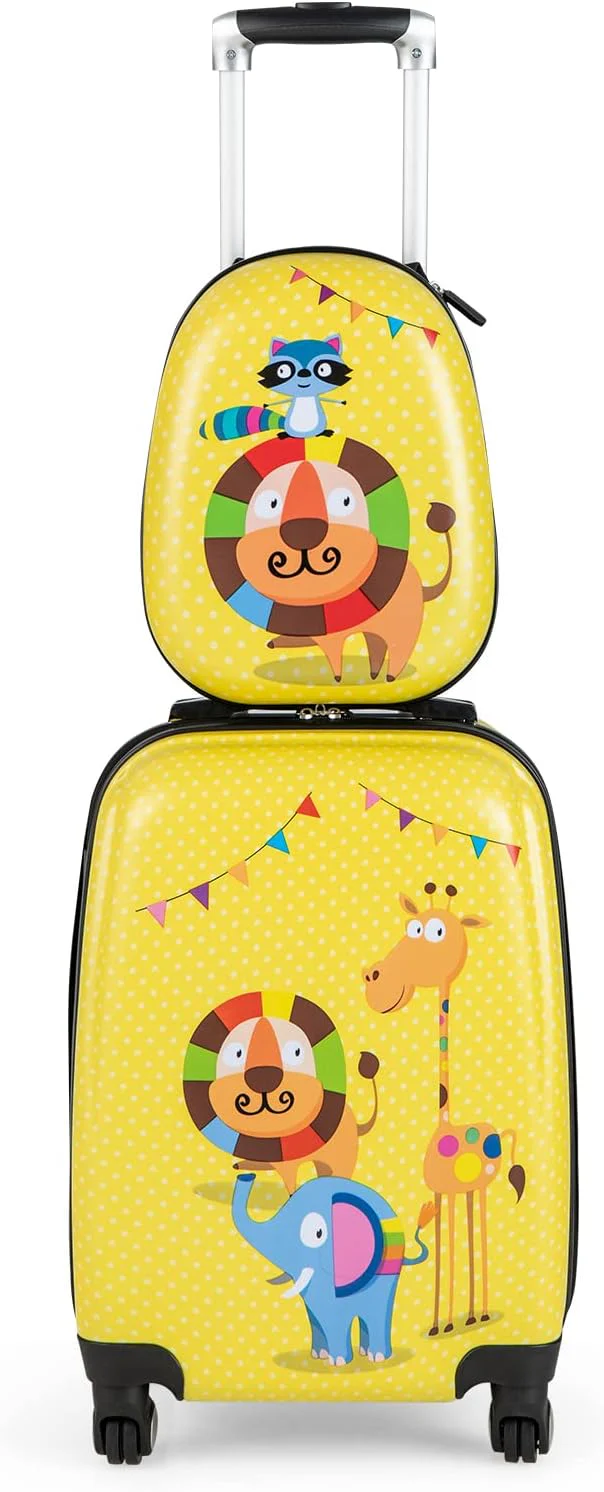 BABY JOY 2 PCS Kids Luggage Set, 13" & 18" Kids Carry On Suitcase Set, Children Travel Rolling Trolley Suitcase - Image 12