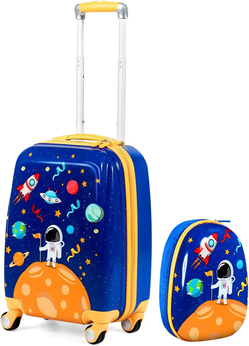 BABY JOY 2 PCS Kids Luggage Set, 13" & 18" Kids Carry On Suitcase Set, Children Travel Rolling Trolley Suitcase - Image 13