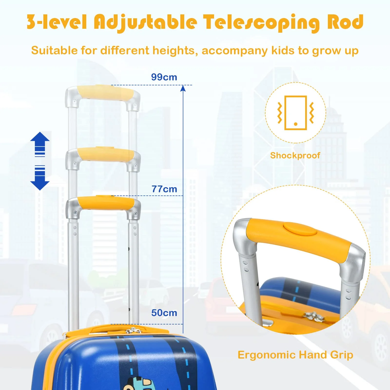 BABY JOY 2 PCS Kids Luggage Set, 13" & 18" Kids Carry On Suitcase Set, Children Travel Rolling Trolley Suitcase - Image 4