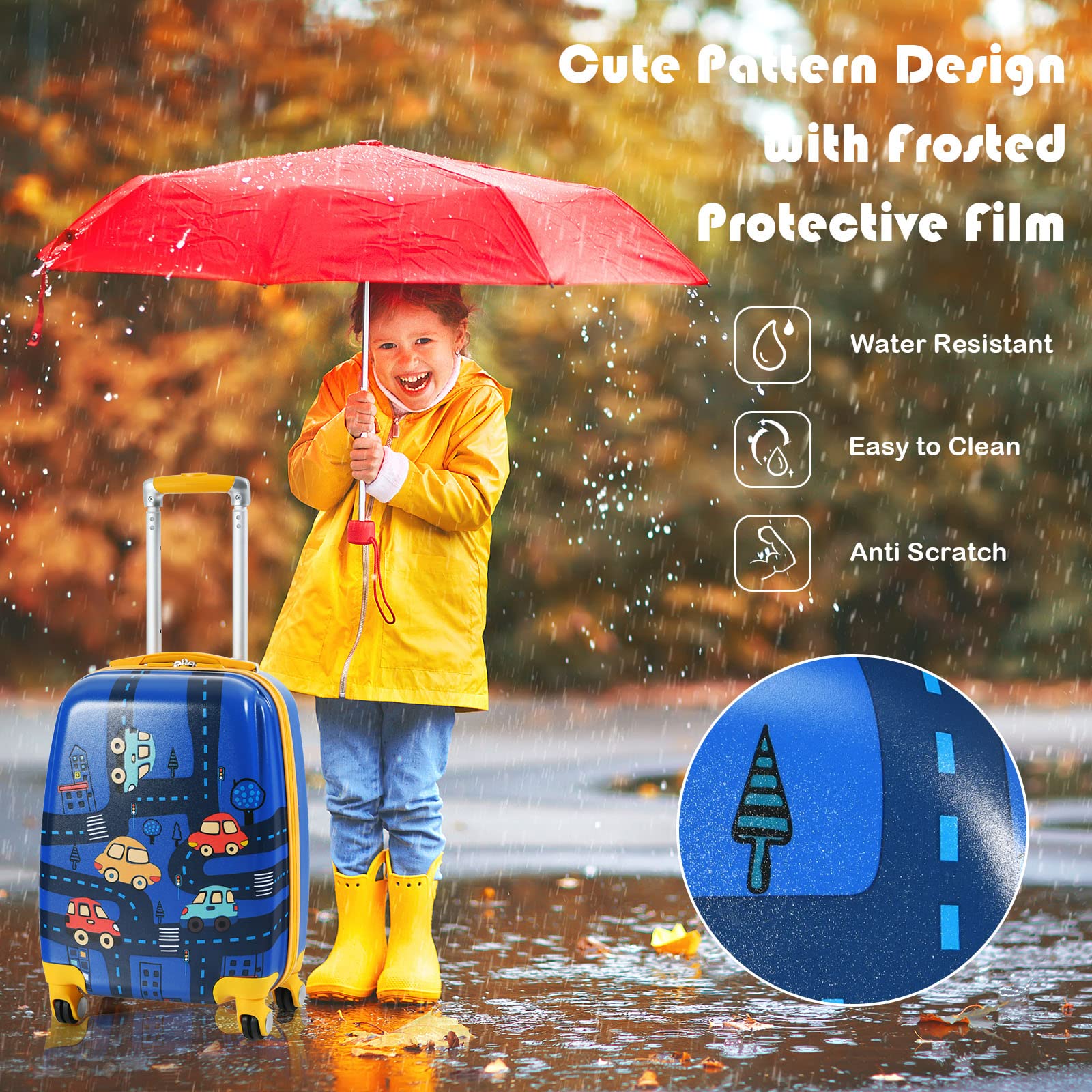 BABY JOY 2 PCS Kids Luggage Set, 13" & 18" Kids Carry On Suitcase Set, Children Travel Rolling Trolley Suitcase - Image 5