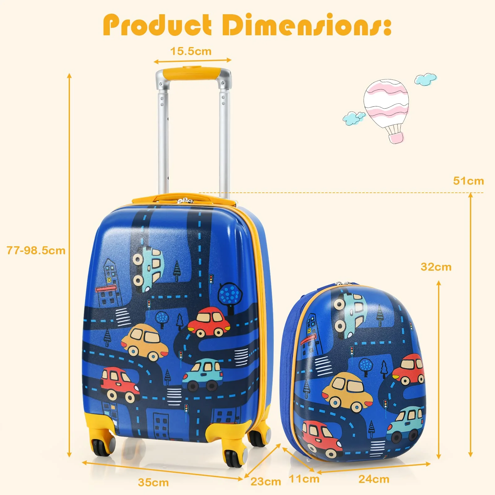 BABY JOY 2 PCS Kids Luggage Set, 13" & 18" Kids Carry On Suitcase Set, Children Travel Rolling Trolley Suitcase - Image 9