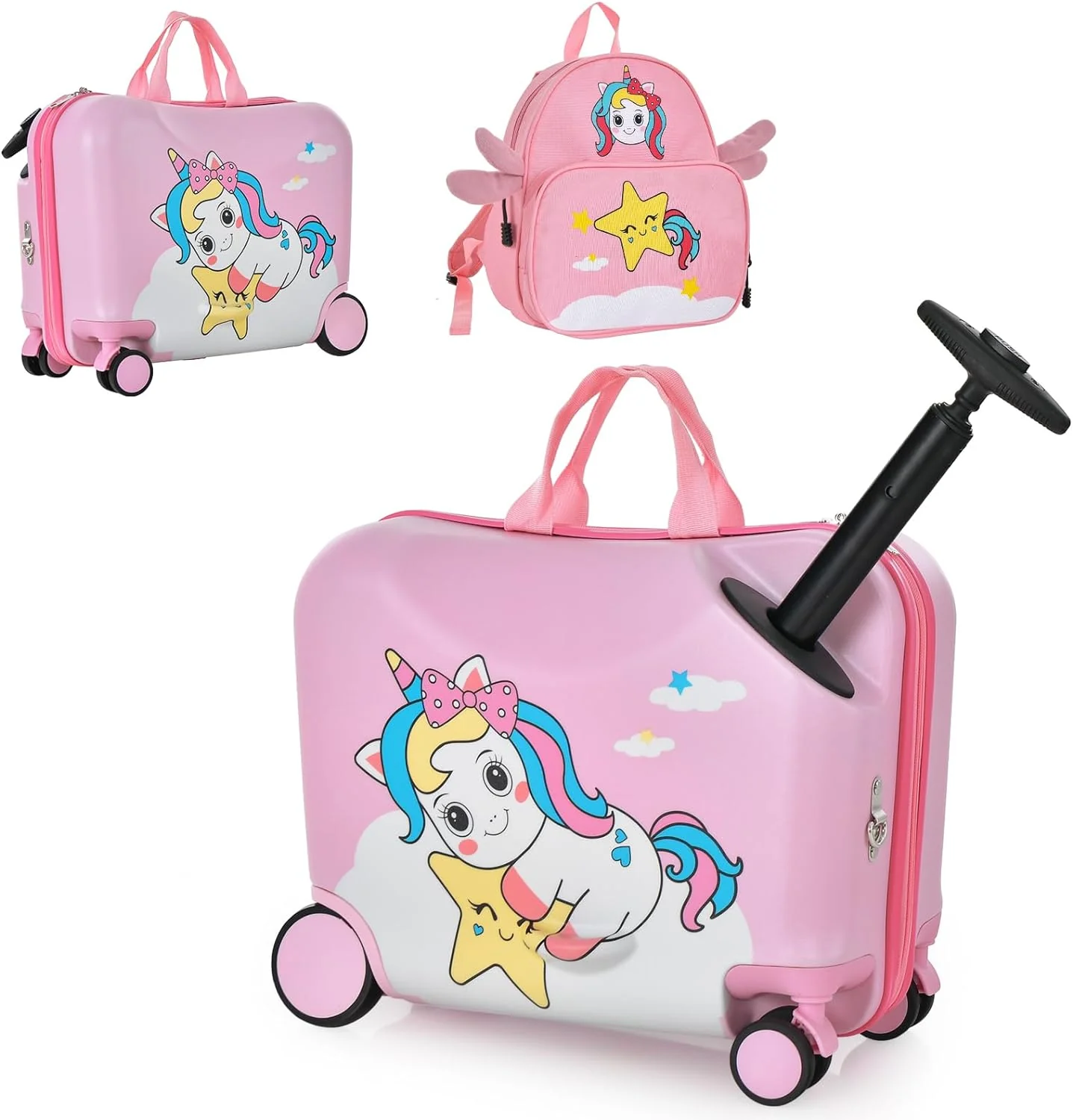 BABY JOY 2 PCS Kids Luggage Set, 18" Hard Shell Suitcase & 12" Travel Backpack - Image 10