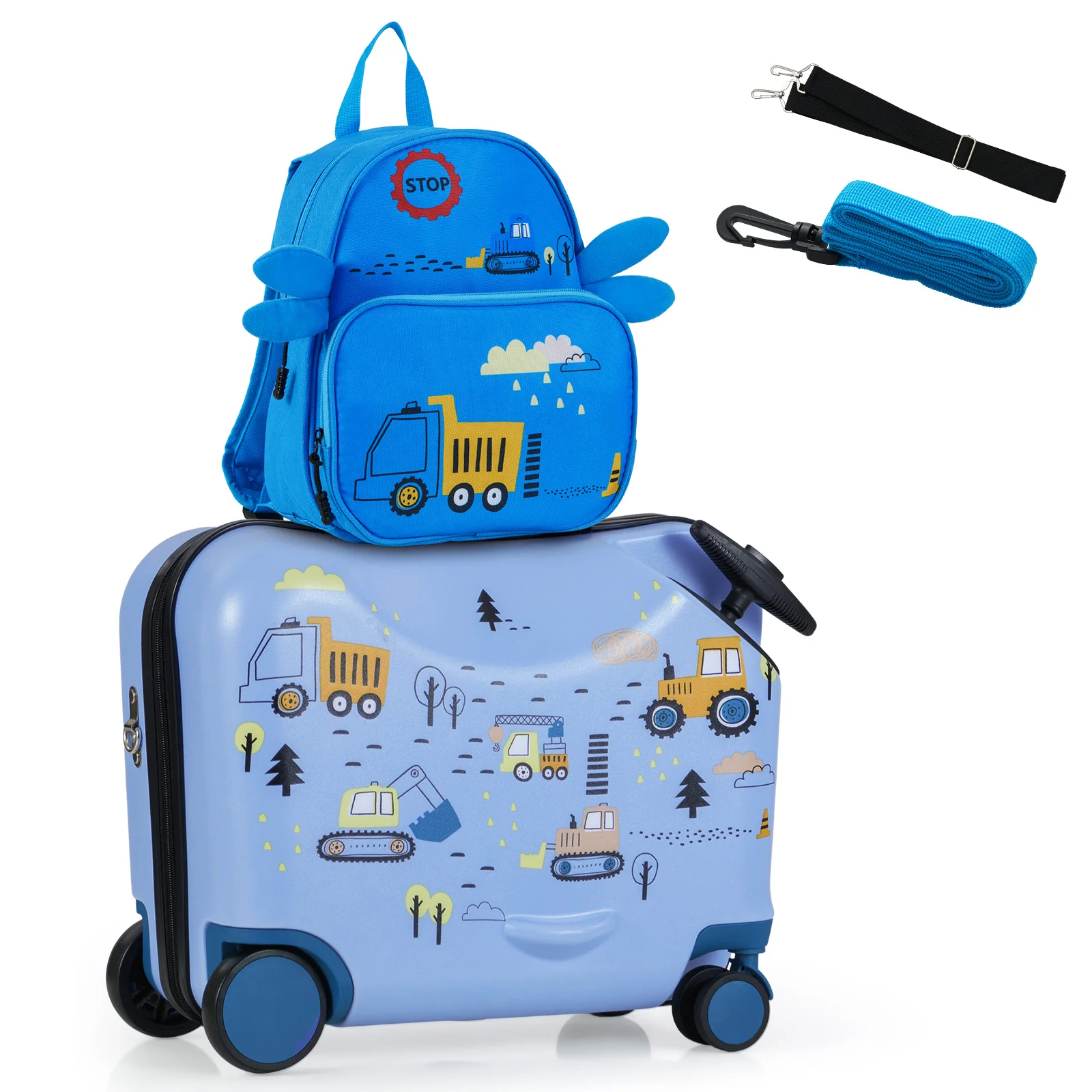 BABY JOY 2 PCS Kids Luggage Set, 18" Hard Shell Suitcase & 12" Travel Backpack - Image 11