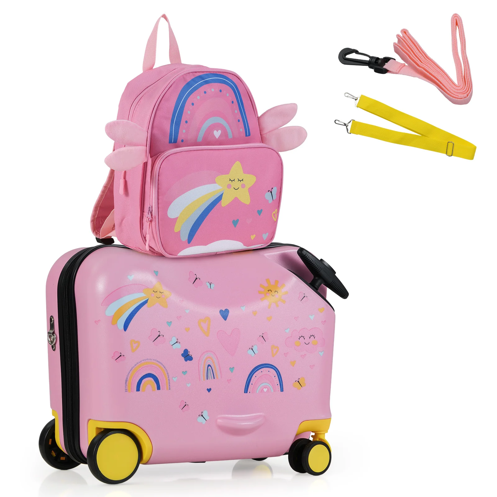 BABY JOY 2 PCS Kids Luggage Set, 18" Hard Shell Suitcase & 12" Travel Backpack - Image 12