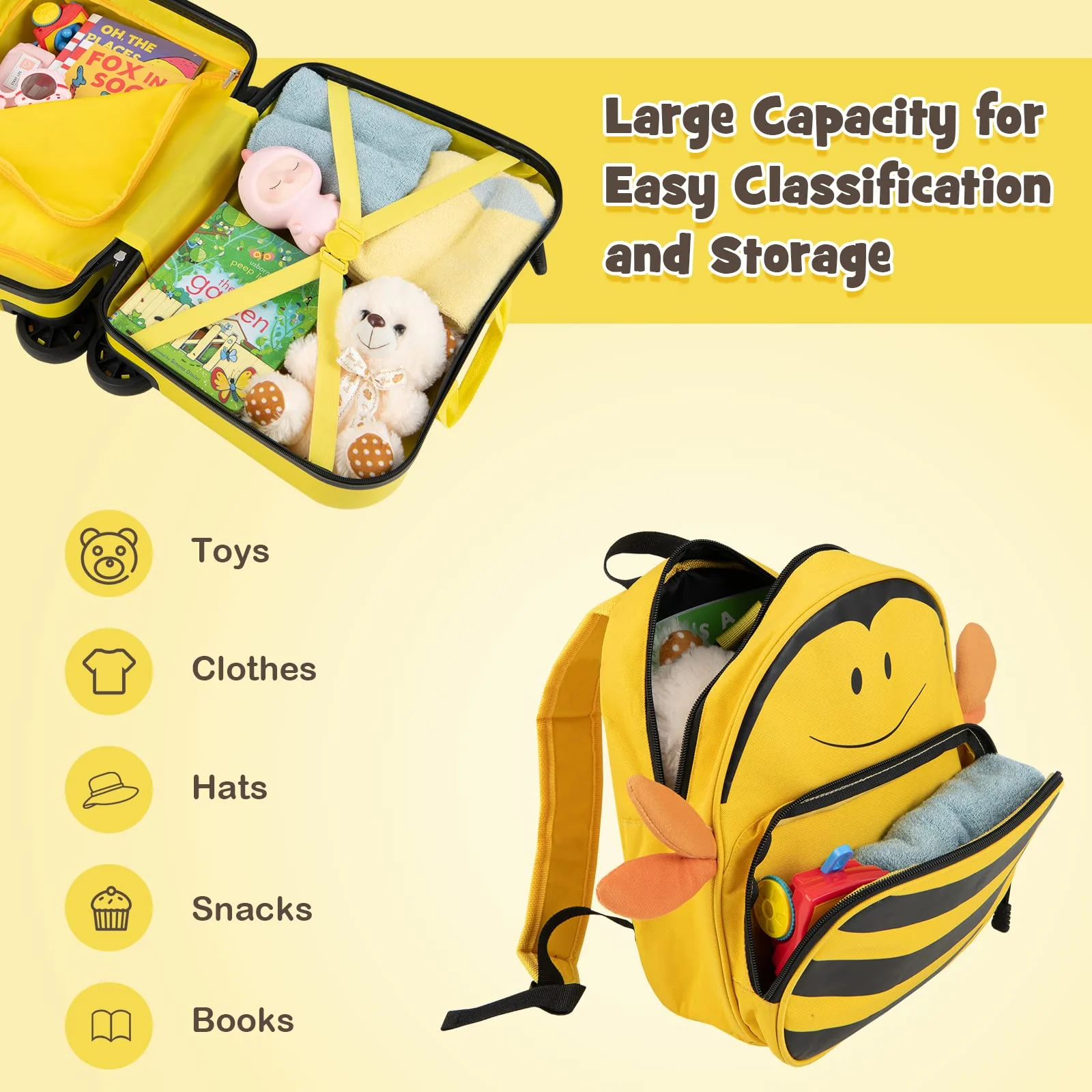 BABY JOY 2 PCS Kids Luggage Set, 18" Hard Shell Suitcase & 12" Travel Backpack - Image 5