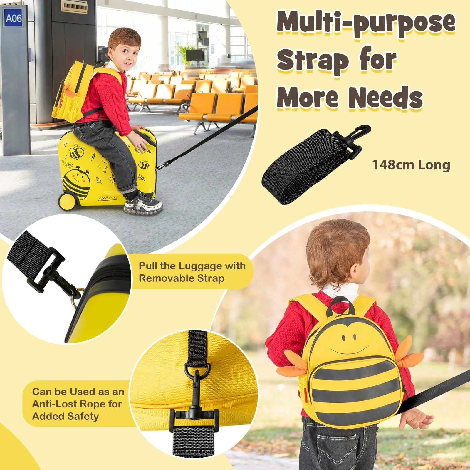 BABY JOY 2 PCS Kids Luggage Set, 18" Hard Shell Suitcase & 12" Travel Backpack - Image 7