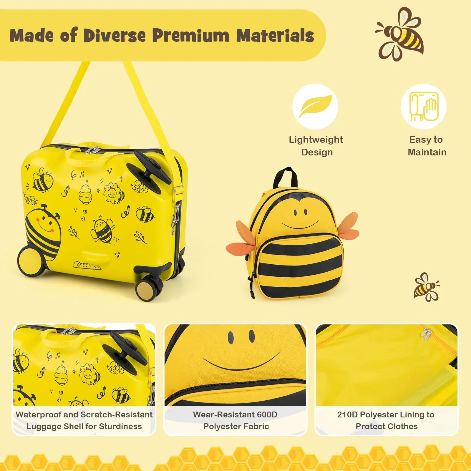 BABY JOY 2 PCS Kids Luggage Set, 18" Hard Shell Suitcase & 12" Travel Backpack - Image 8