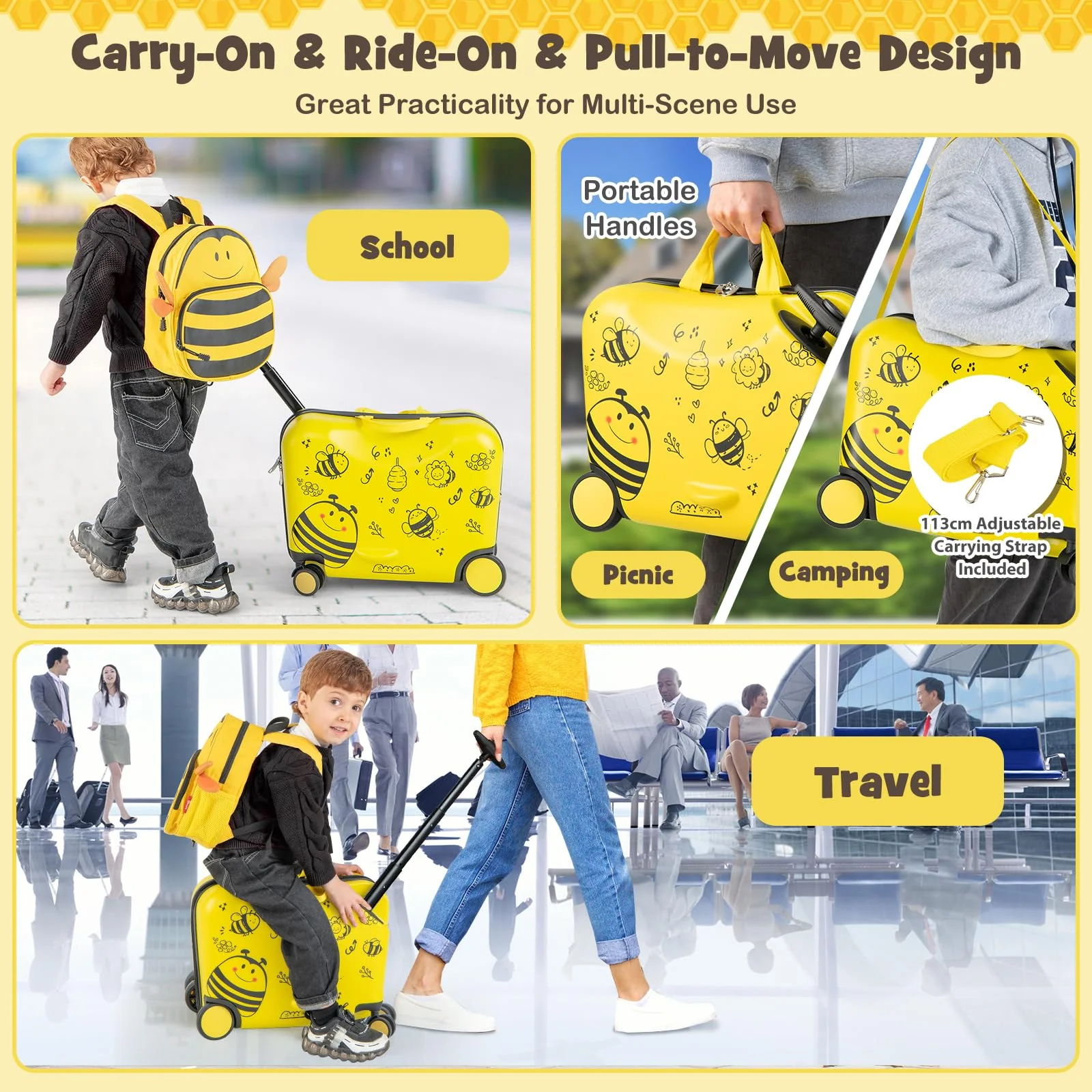 BABY JOY 2 PCS Kids Luggage Set, 18" Hard Shell Suitcase & 12" Travel Backpack - Image 9
