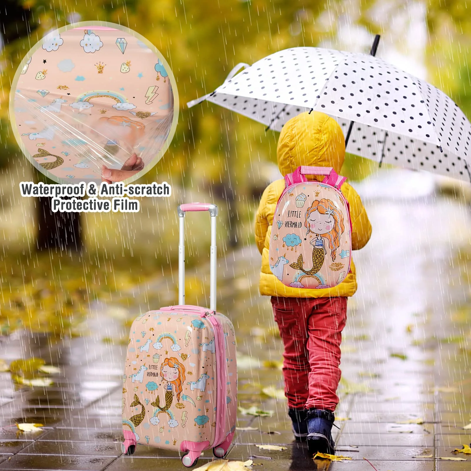 BABY JOY 2 Pieces Kids Luggage Set, Children Hard Shell Travelling Case - Image 3