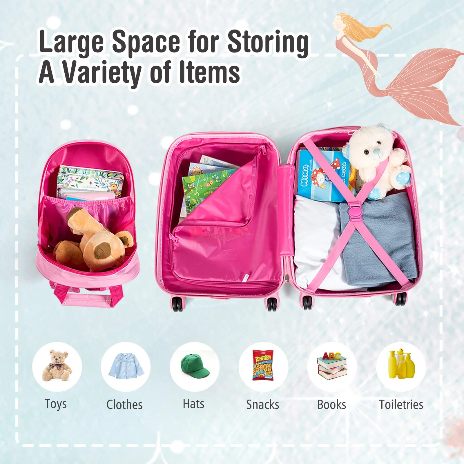 BABY JOY 2 Pieces Kids Luggage Set, Children Hard Shell Travelling Case - Image 4