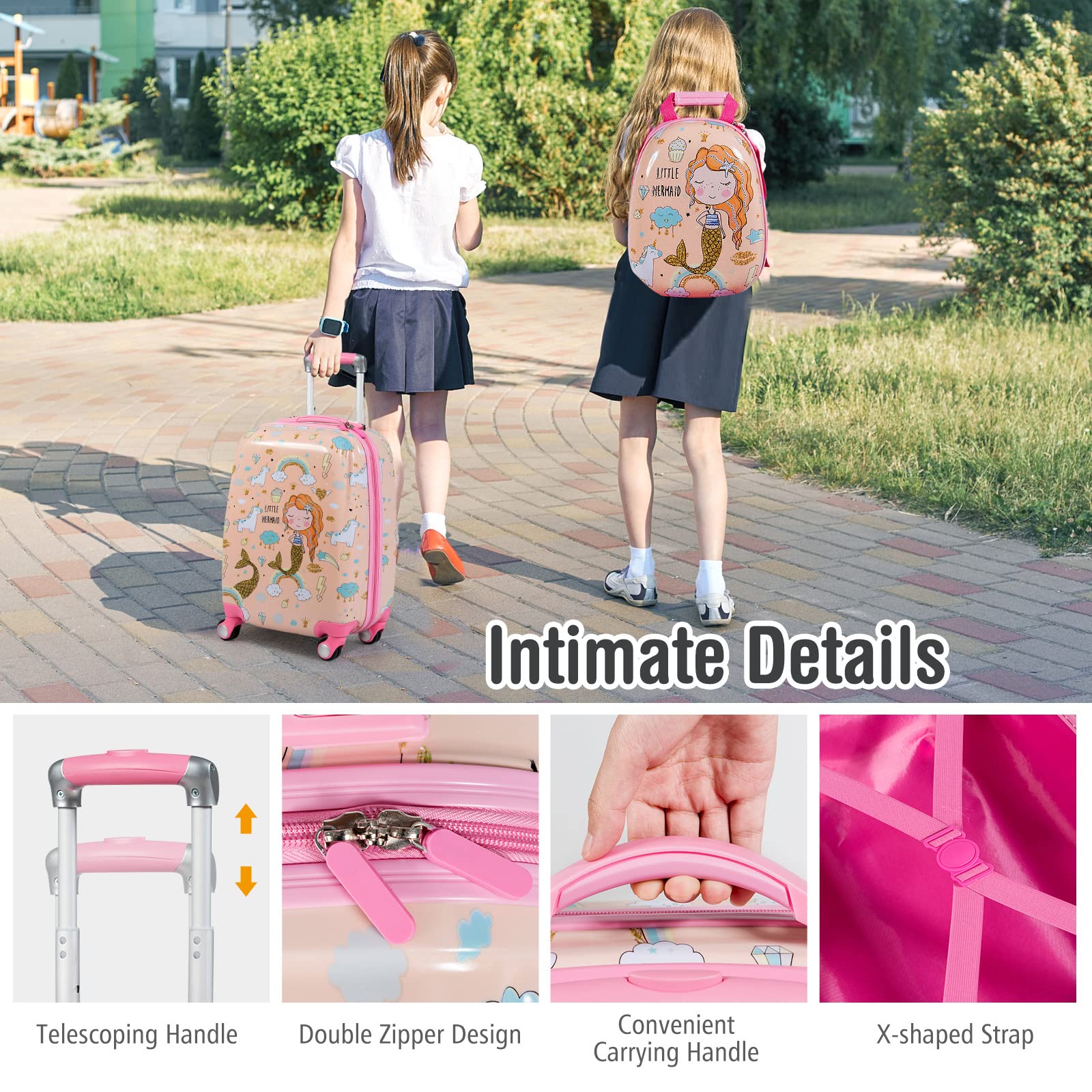 BABY JOY 2 Pieces Kids Luggage Set, Children Hard Shell Travelling Case - Image 5