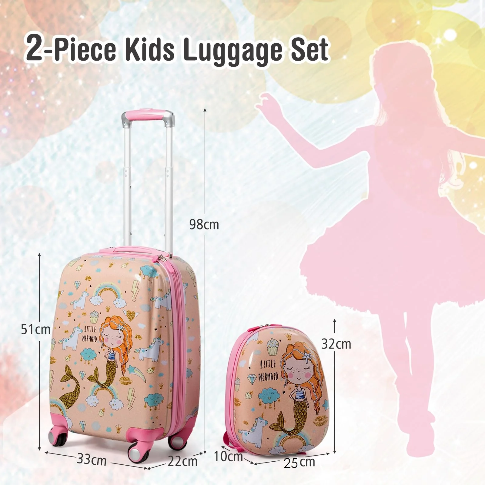 BABY JOY 2 Pieces Kids Luggage Set, Children Hard Shell Travelling Case - Image 6