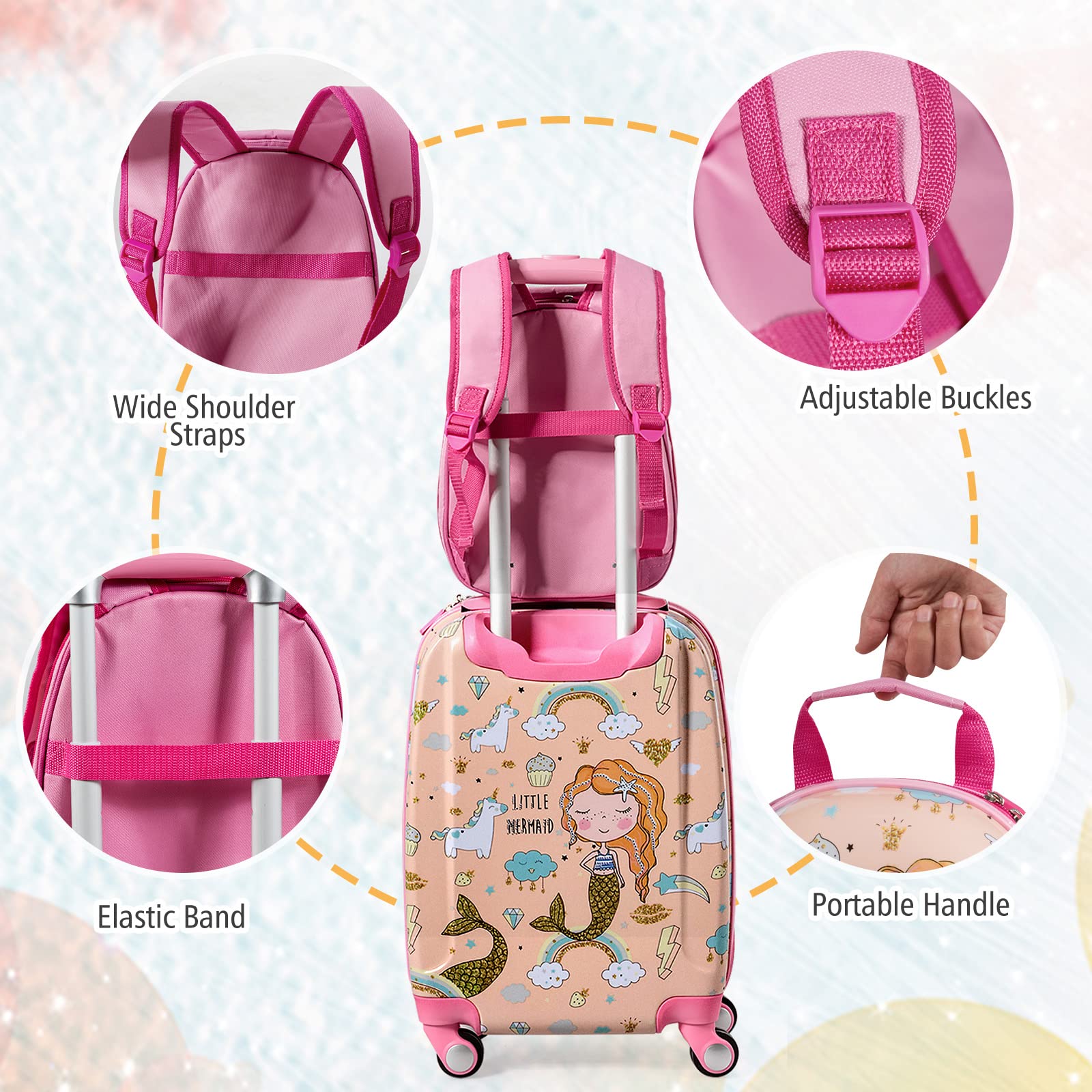 BABY JOY 2 Pieces Kids Luggage Set, Children Hard Shell Travelling Case - Image 9