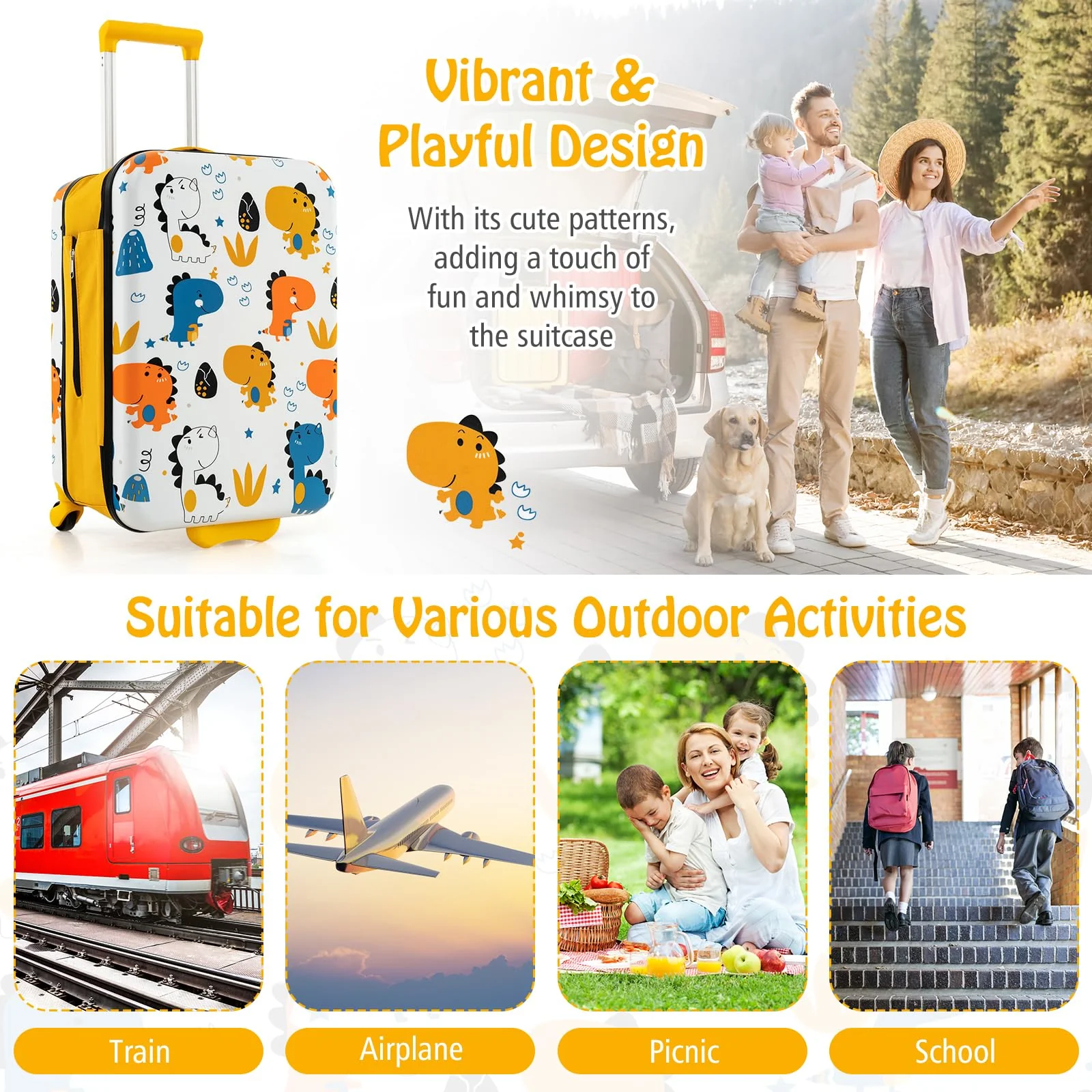 BABY JOY 20” Kids Luggage, Foldable Children Trolley Kids Carry On Luggage with Wheels, Retractable Handle & Airline Approved Design - Image 18