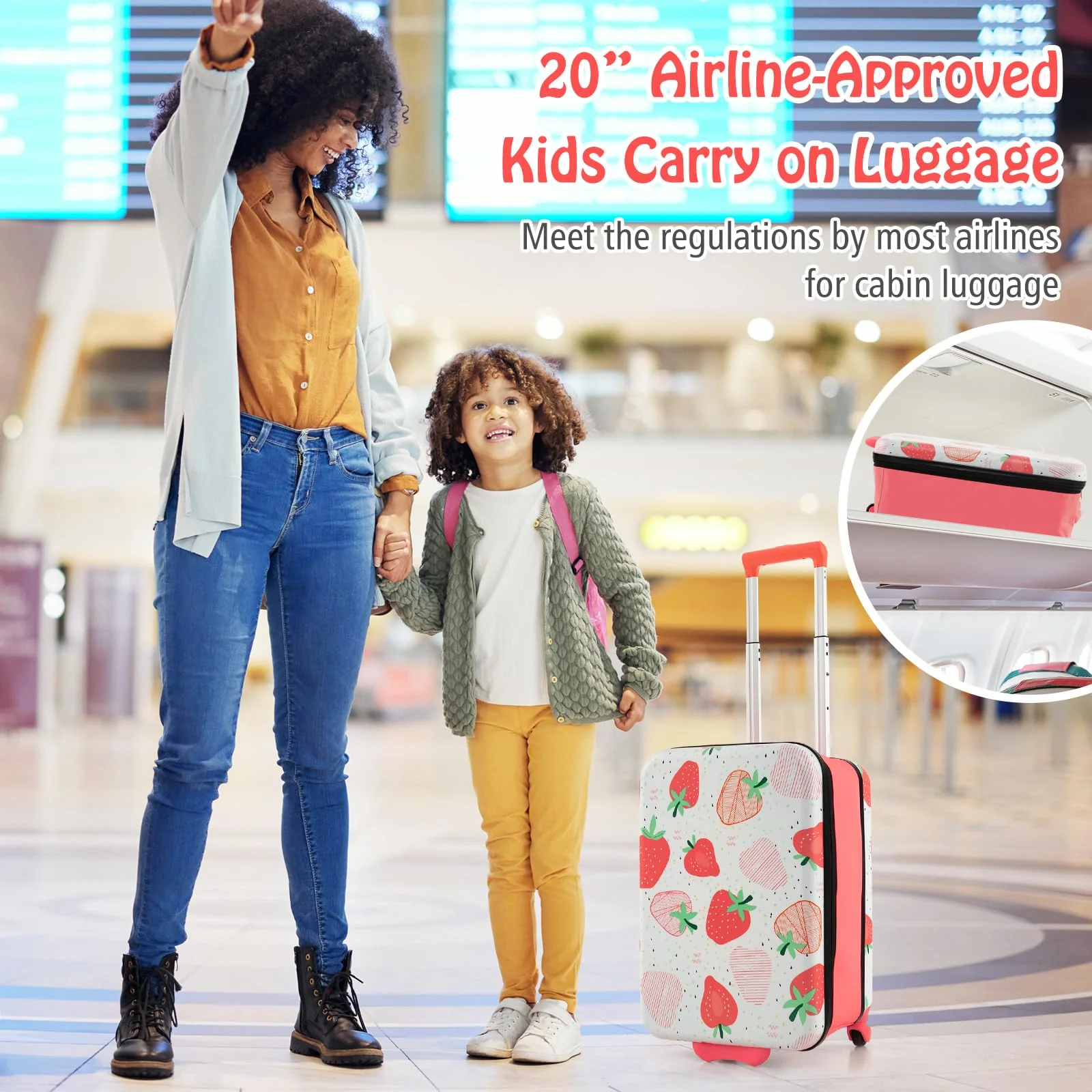 BABY JOY 20” Kids Luggage, Foldable Children Trolley Kids Carry On Luggage with Wheels, Retractable Handle & Airline Approved Design - Image 4