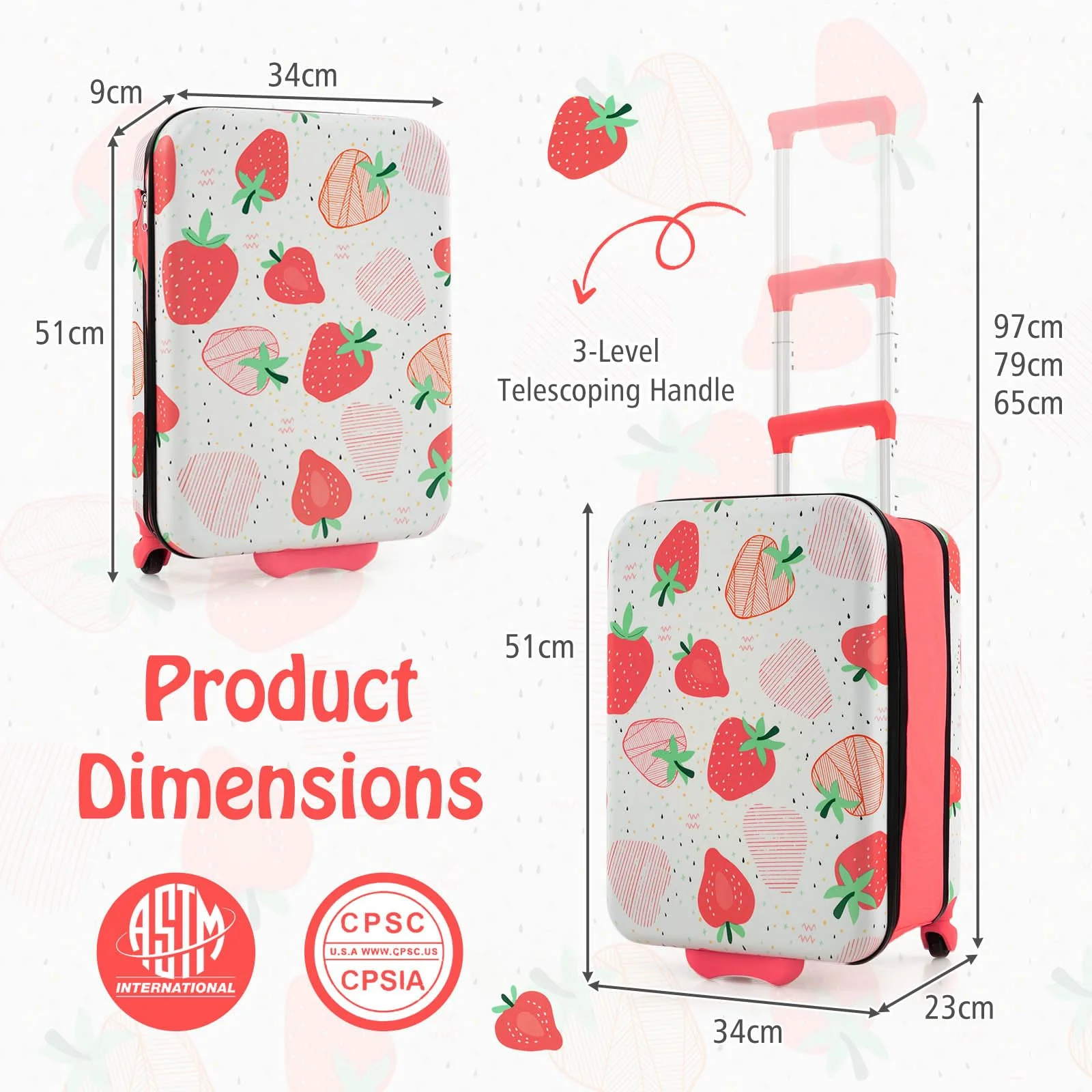 BABY JOY 20” Kids Luggage, Foldable Children Trolley Kids Carry On Luggage with Wheels, Retractable Handle & Airline Approved Design - Image 6
