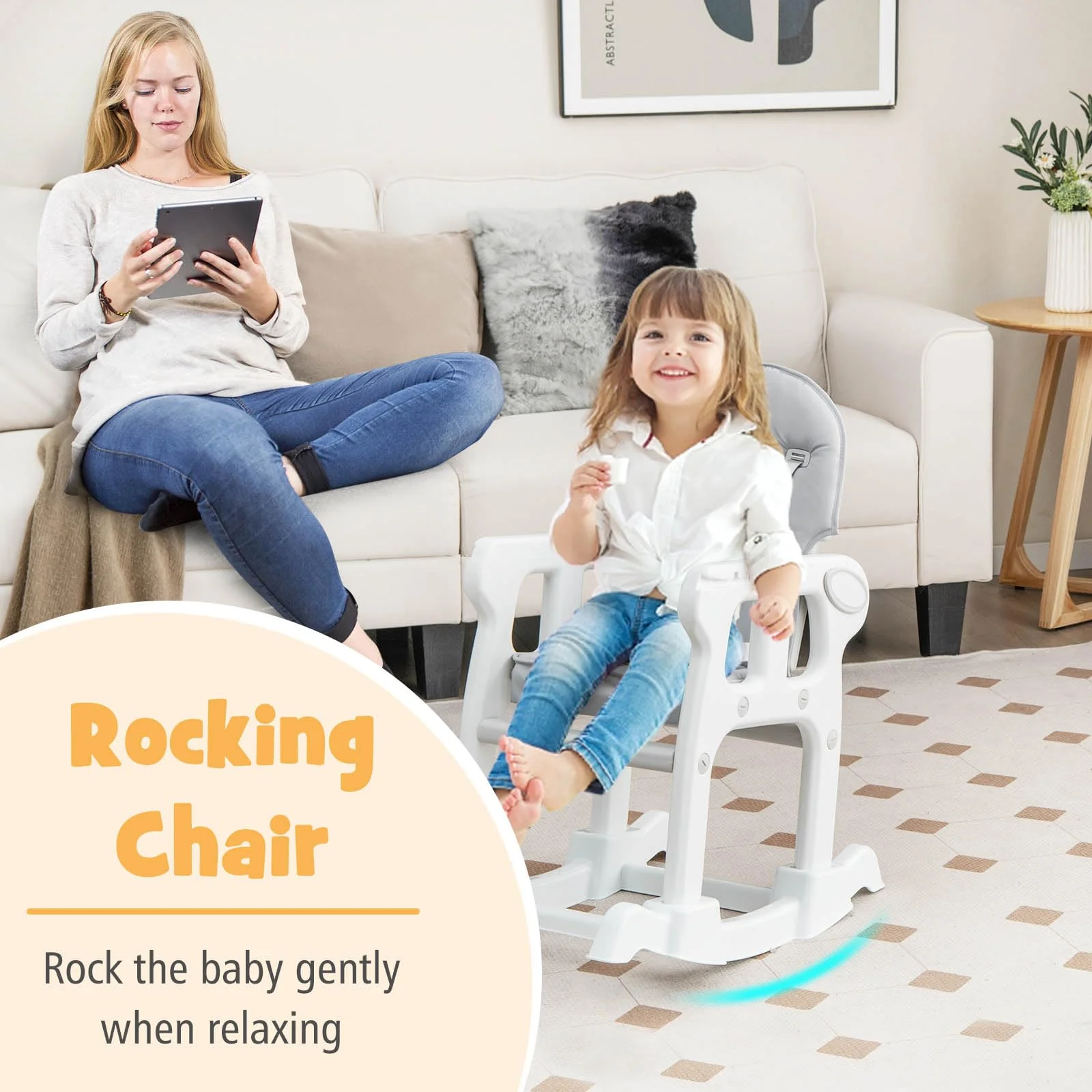 BABY JOY 3-in-1 Baby High Chair, Convertible Feeding Chair Toddler Table Chair Set w/Removable 4-Position Tray, Seat Cushion - Image 3