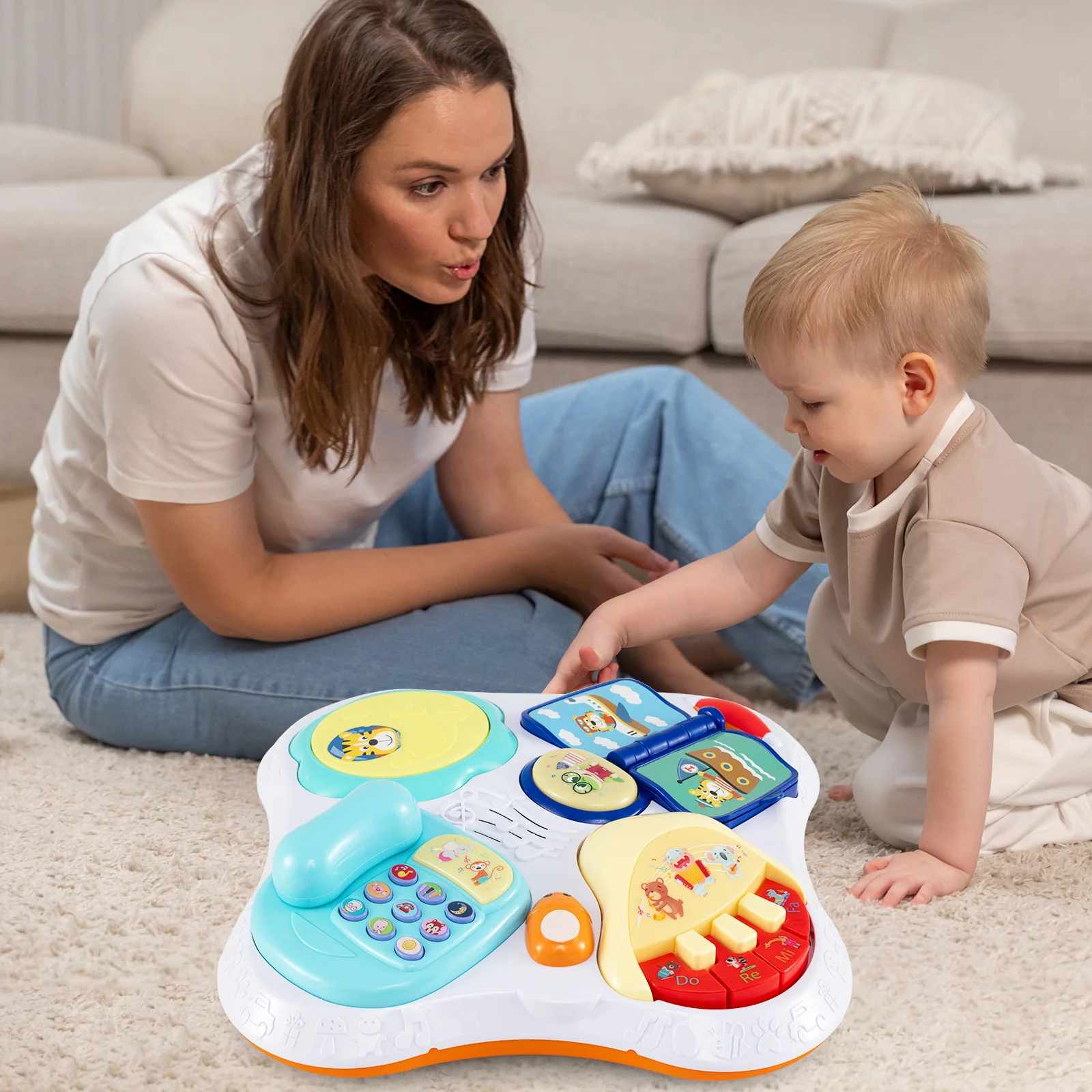 BABY JOY 3 in 1 Baby Stationary Activity Center, Kids Play Table Set w/Educational & Music Function Tabletop - Image 3