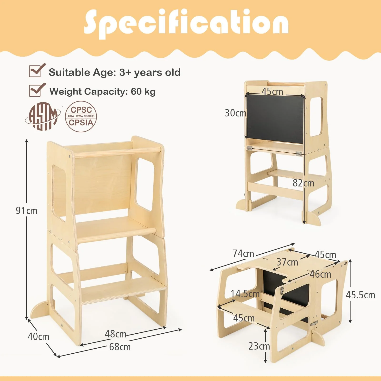 BABY JOY 3-in-1 Foldable Kitchen Standing Tower for Toddlers - Image 3