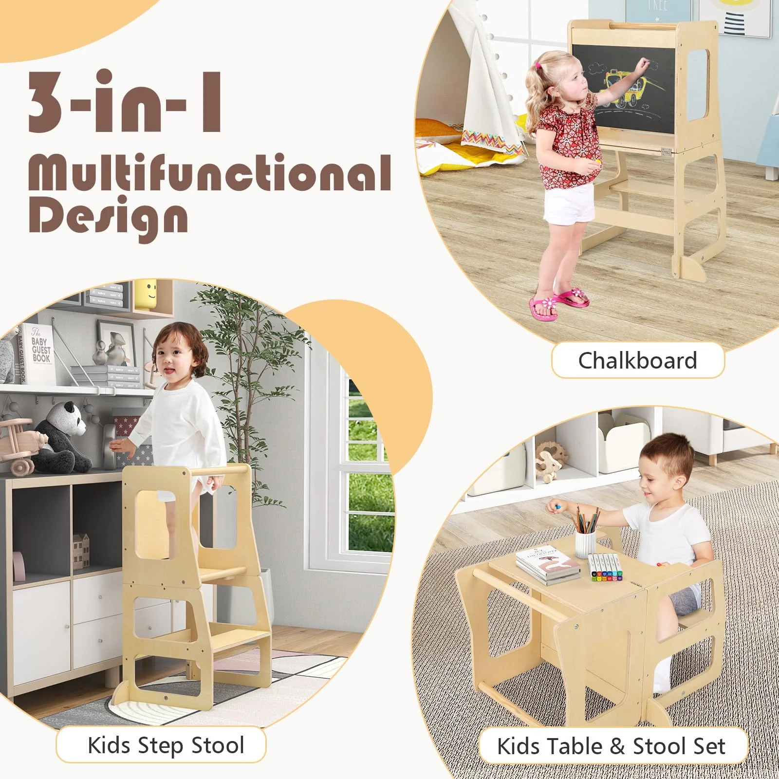 BABY JOY 3-in-1 Foldable Kitchen Standing Tower for Toddlers - Image 4