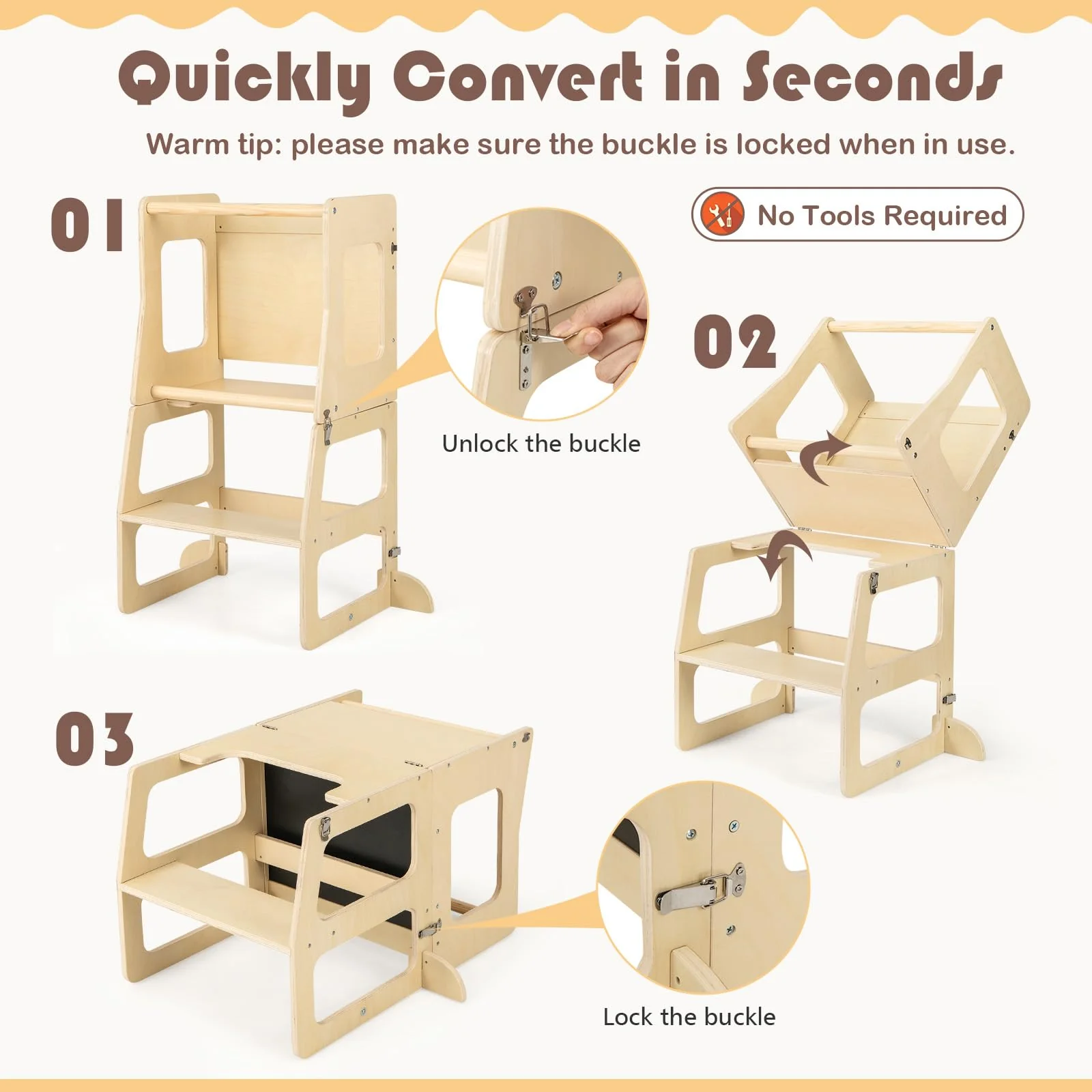 BABY JOY 3-in-1 Foldable Kitchen Standing Tower for Toddlers - Image 6