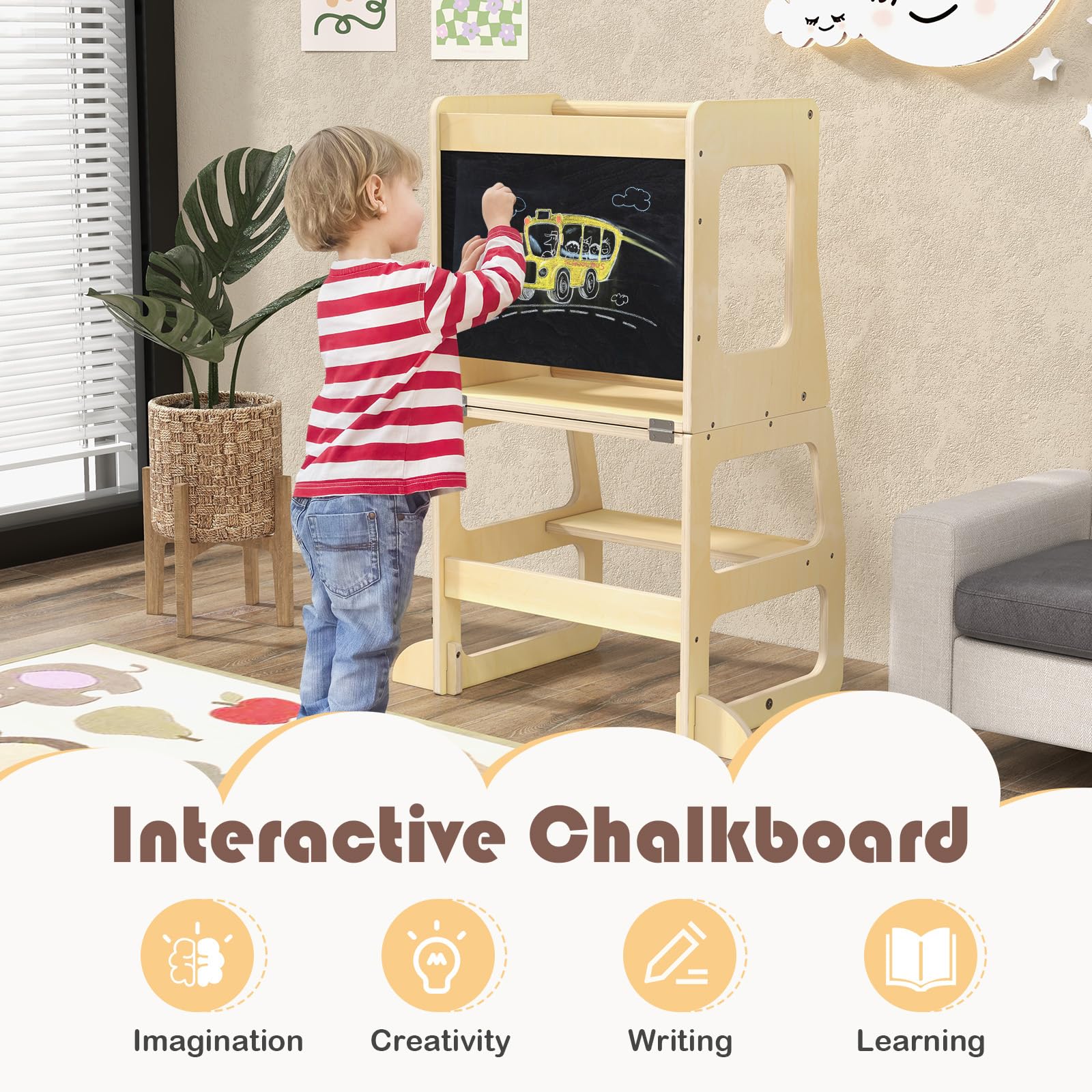 BABY JOY 3-in-1 Foldable Kitchen Standing Tower for Toddlers - Image 8