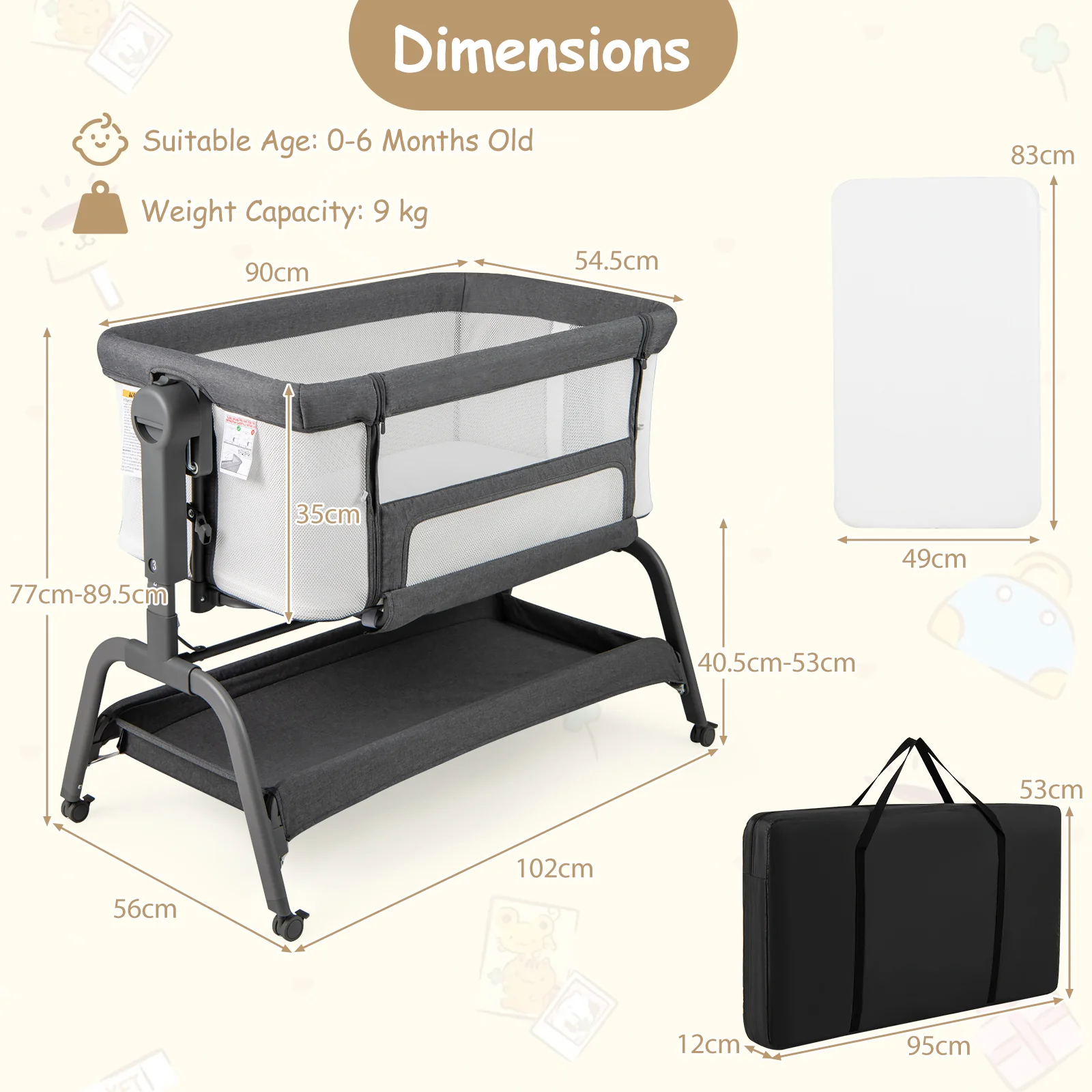 BABY JOY 4 in 1 Rocking Baby Bassinet, Newborn Infant Bedside Sleeper - Image 11