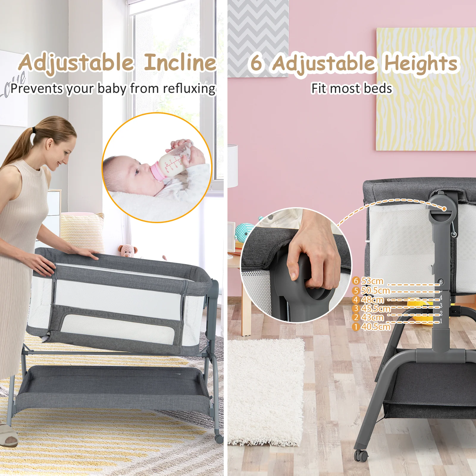 BABY JOY 4 in 1 Rocking Baby Bassinet, Newborn Infant Bedside Sleeper - Image 3