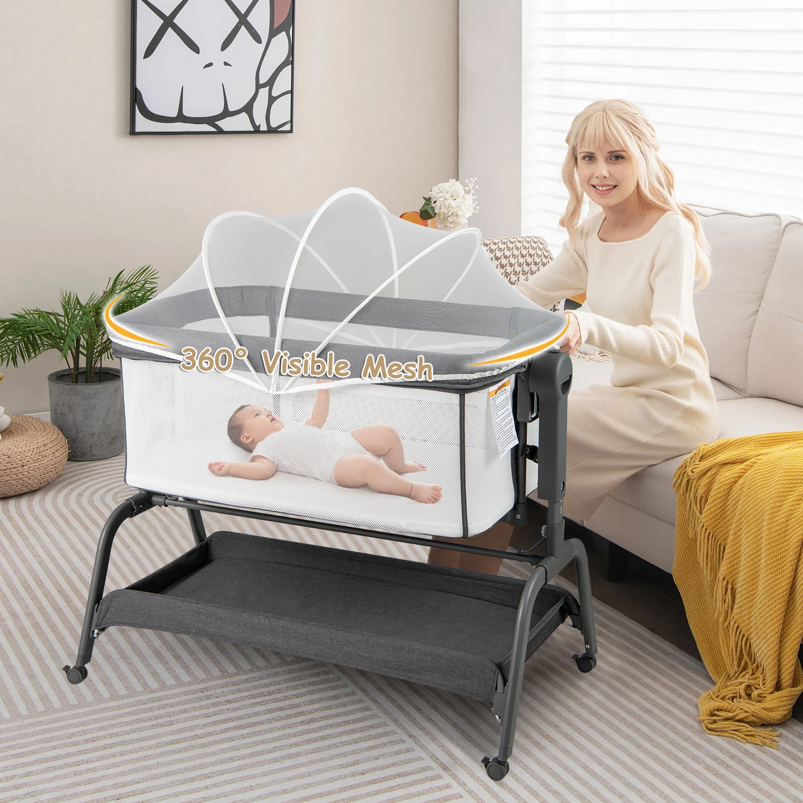 BABY JOY 4 in 1 Rocking Baby Bassinet, Newborn Infant Bedside Sleeper - Image 4