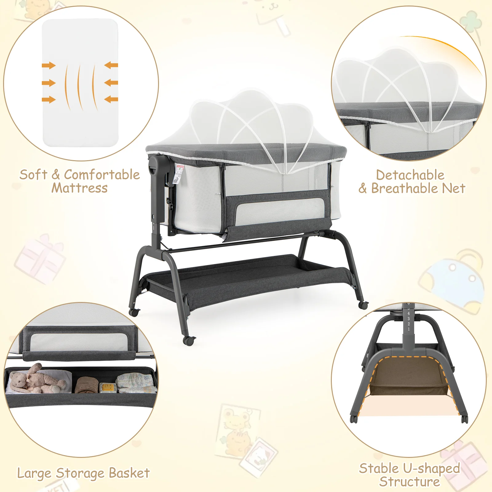BABY JOY 4 in 1 Rocking Baby Bassinet, Newborn Infant Bedside Sleeper - Image 5