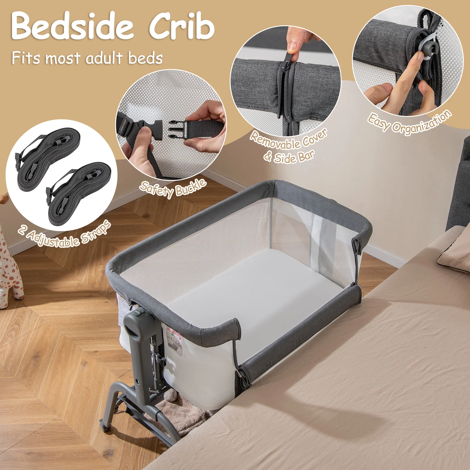 BABY JOY 4 in 1 Rocking Baby Bassinet, Newborn Infant Bedside Sleeper - Image 9
